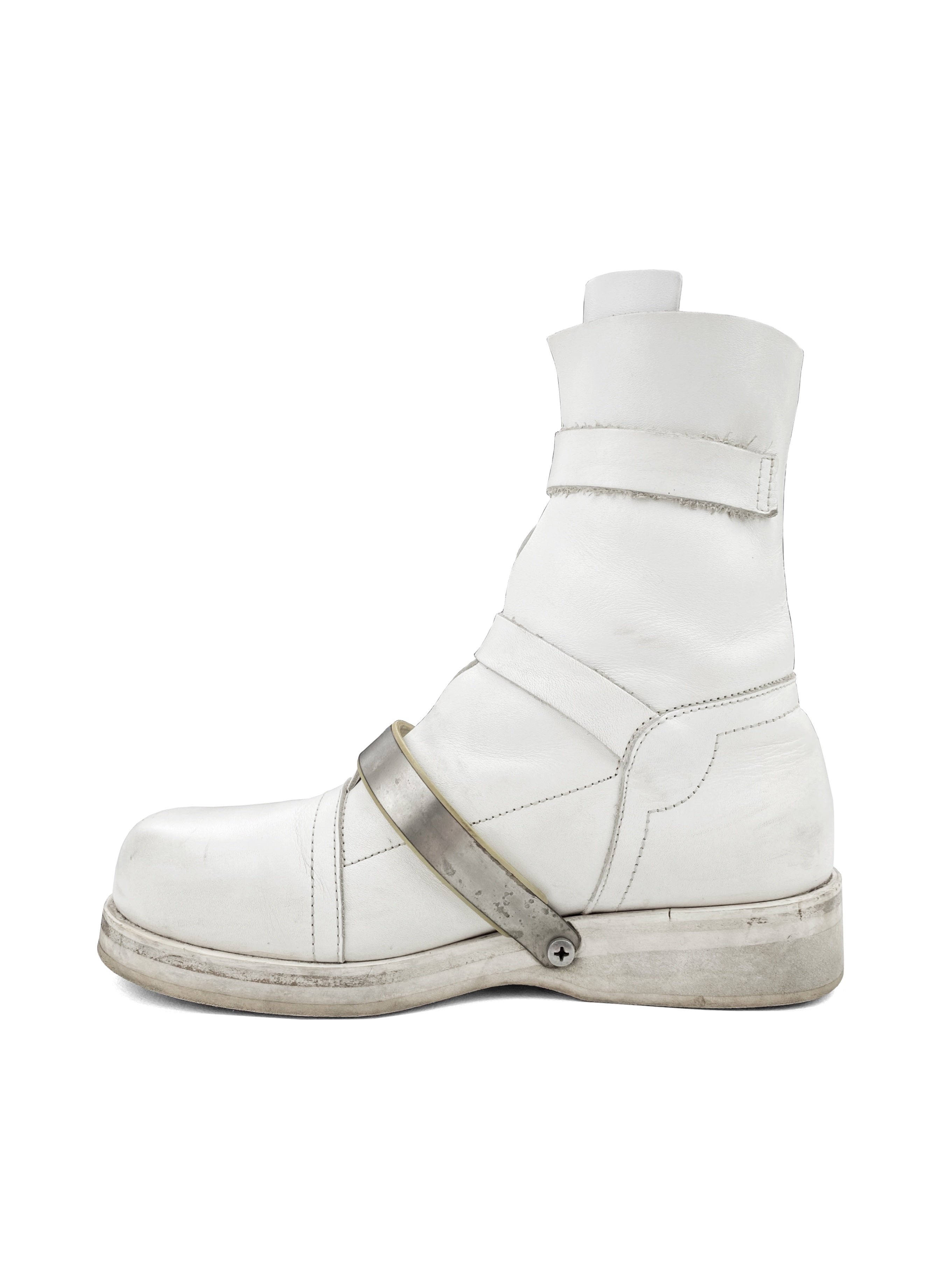 AW97 Dirk Bikkembergs White Leather Strapped Combat Boots