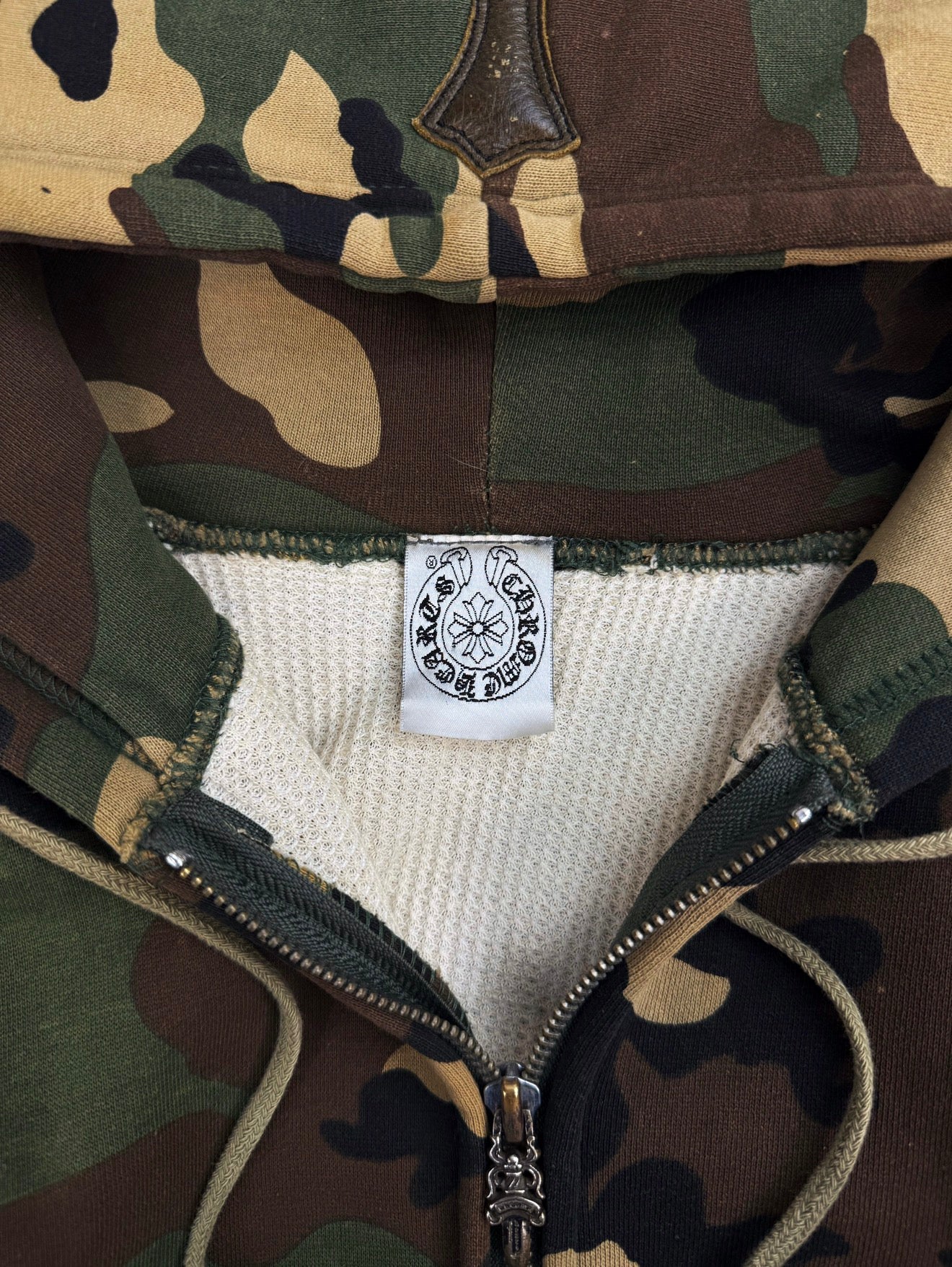 Chrome Hearts Green Camo Flooded Cross Patch Horse Shoe Thermal Lined Zip Hoodie