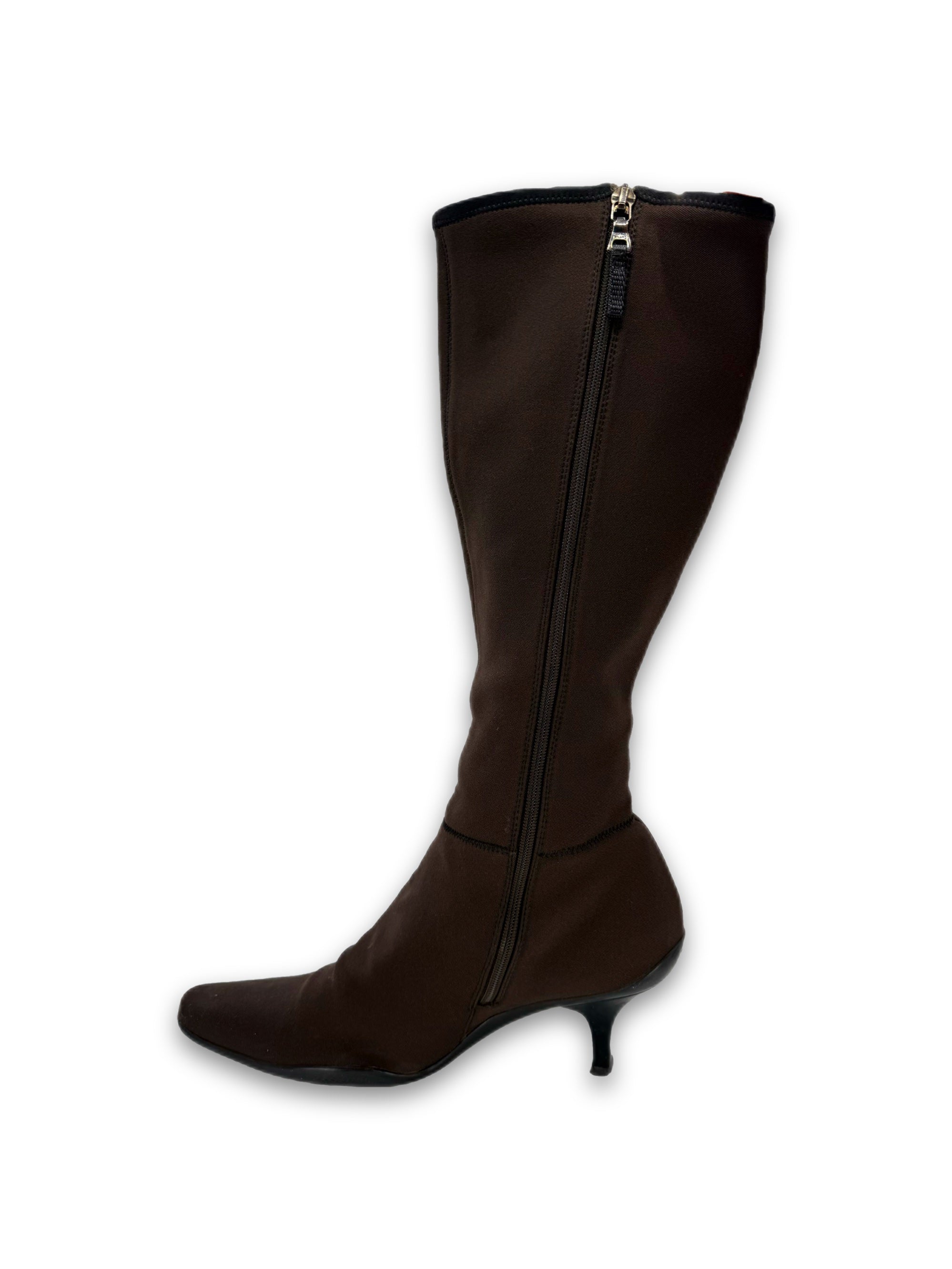 SS99 Prada Dark Brown Nylon Hi-top Logo Heel Boots