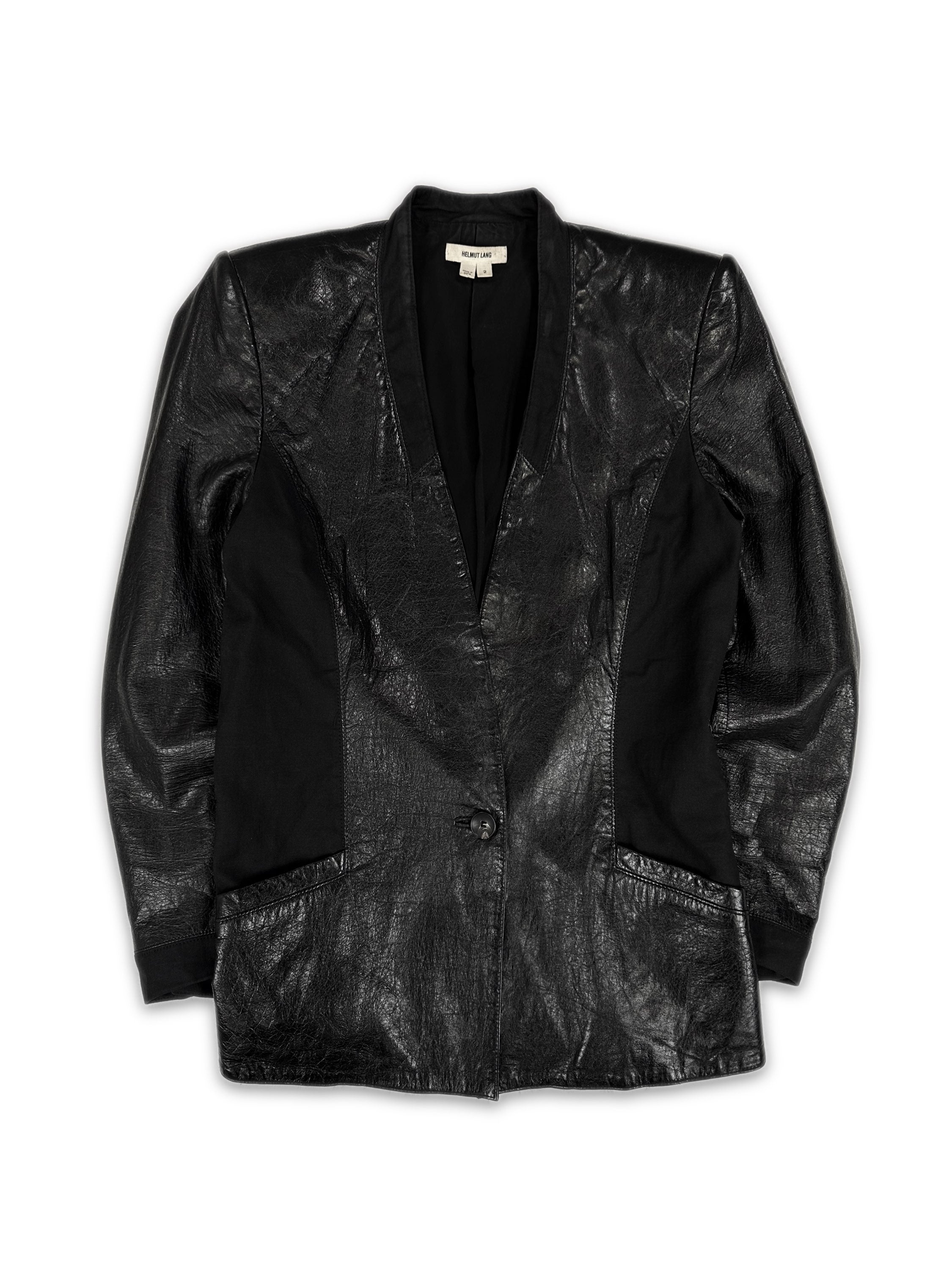 Helmut Lang Black Leather Double Breasted Suit Jacket