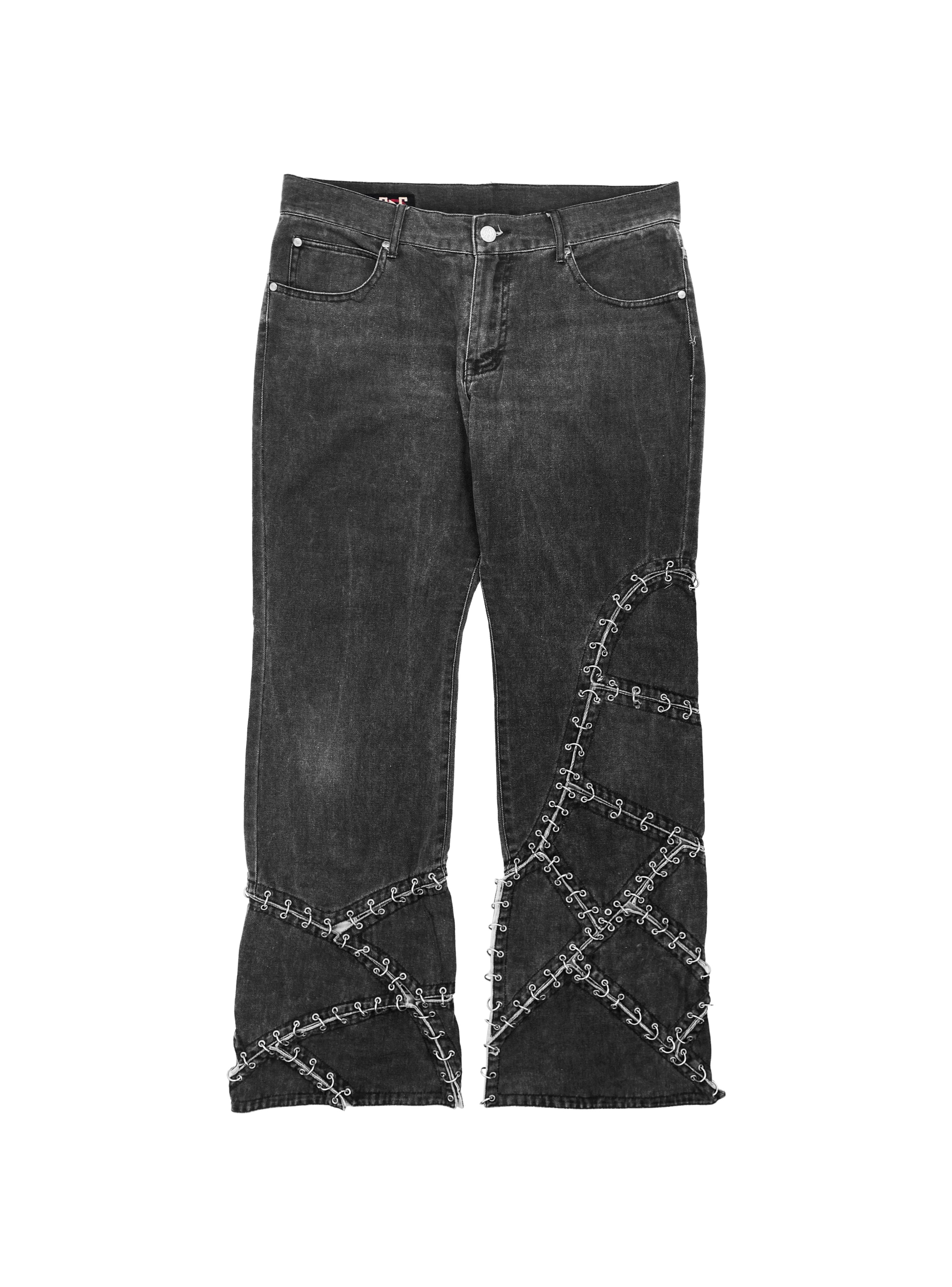 90’s Jean Paul Gaultier Asymmetric Pierced Denim Jeans