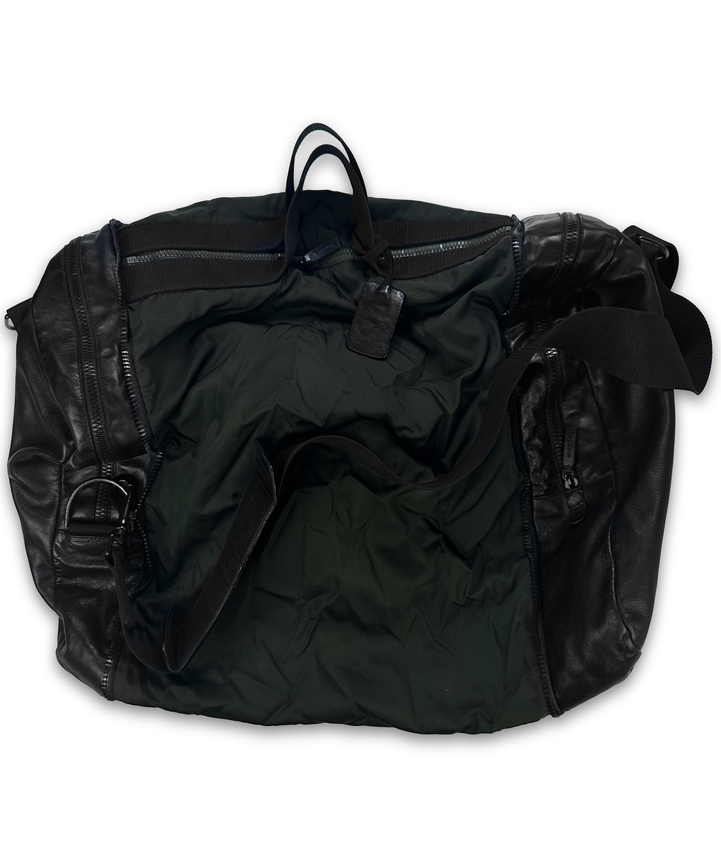 1999 Helmut Lang Transformable Black Leather Shoulder / Duffle Bag
