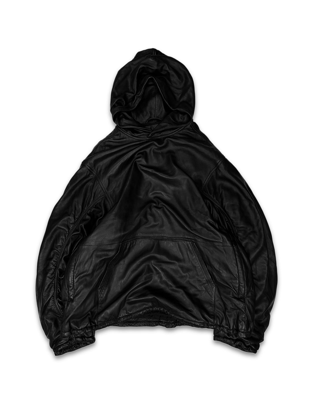 AW22 Balenciaga Sheepskin Leather Black Kangaroo Pocket Hoodie