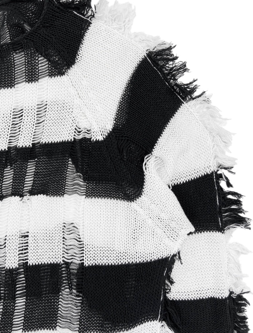 Marni Distressed Knit Striped Loose Weave Mohair Sweater