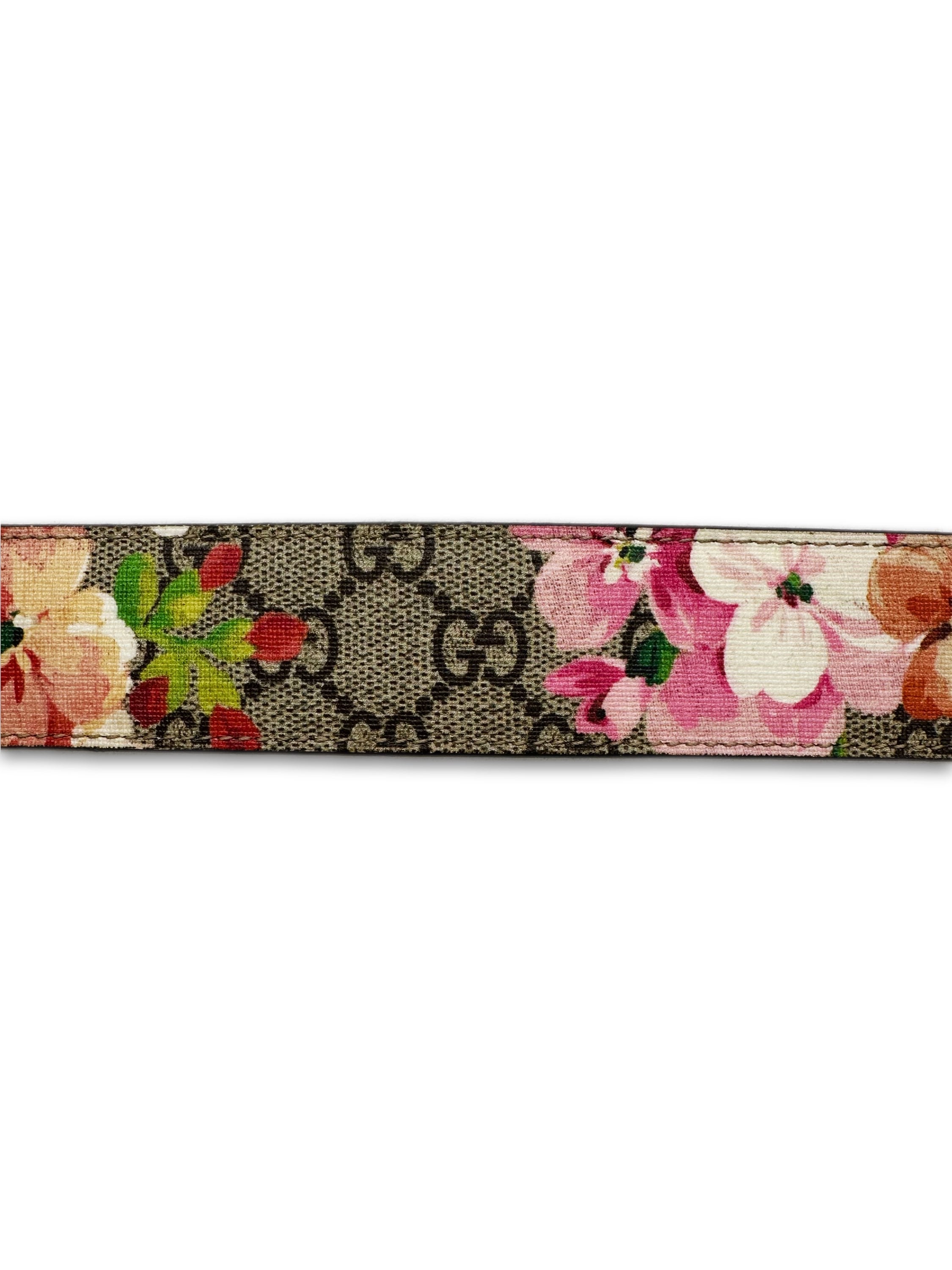 Gucci Floral Monogram Gold ‘GG’ Buckle Leather Belt