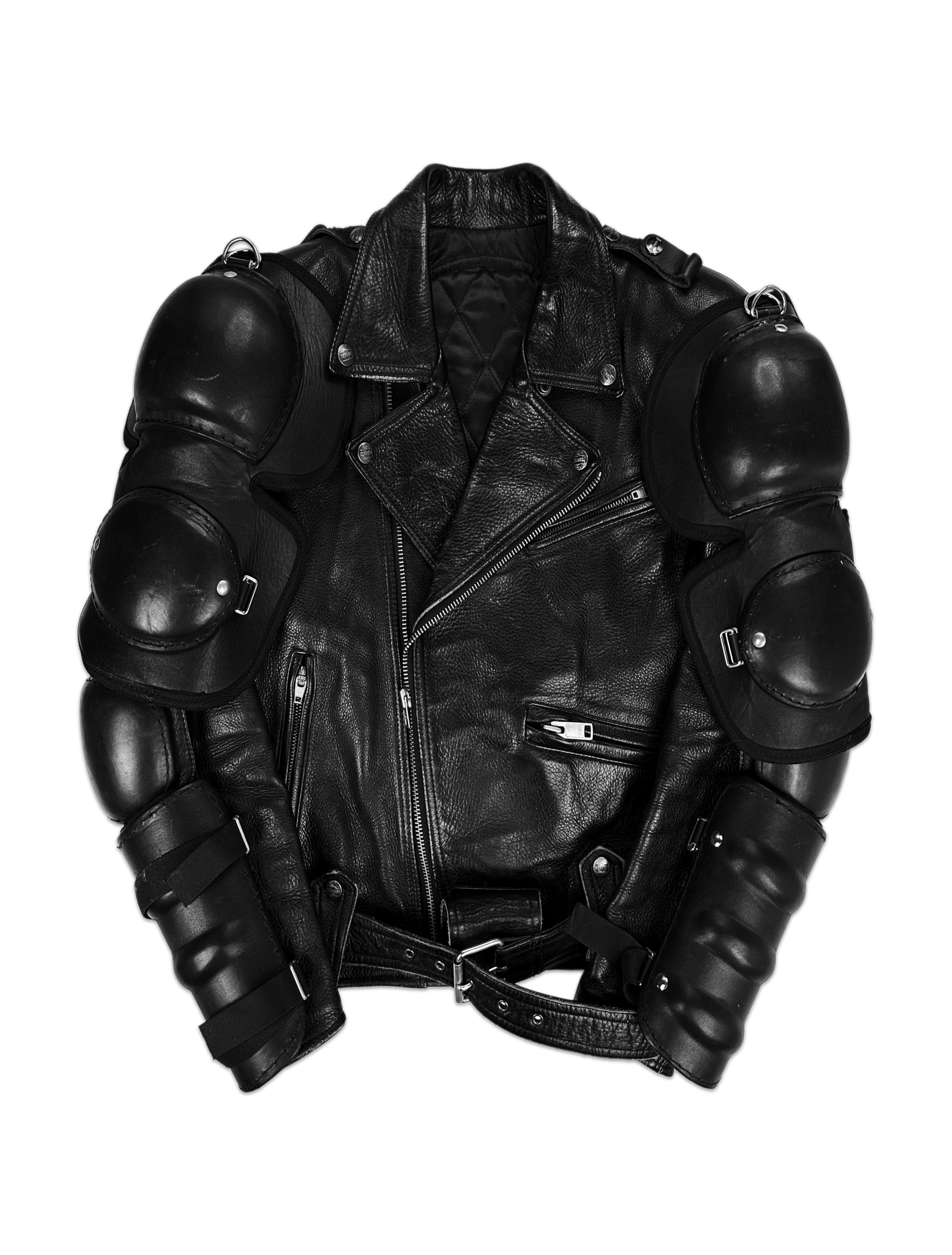 00s Kadoya ‘Battle Suit’ Armoured Black Leather Biker Jacket