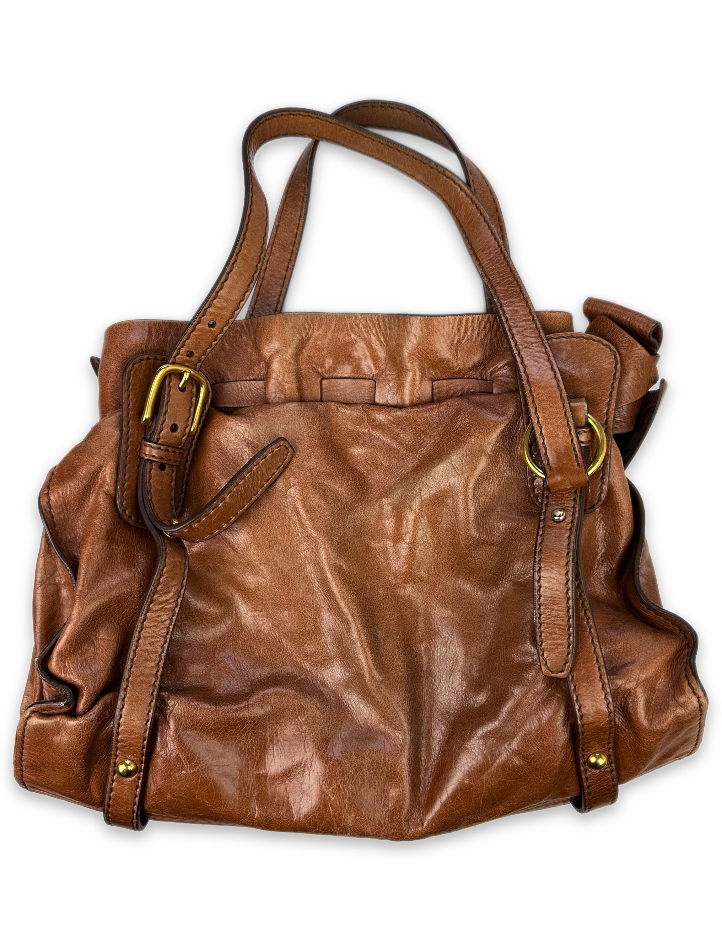 00s Miu Miu Caramel Brown Leather Handbag