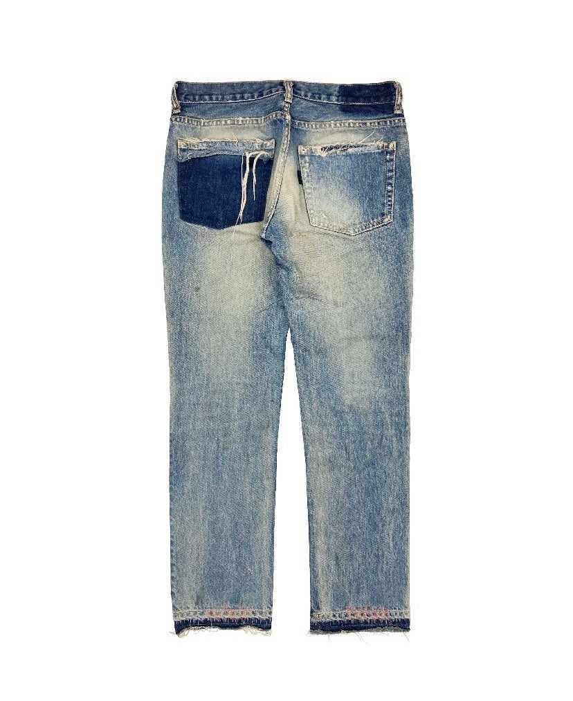 SS10 Undercover 68 Orange Yarn Sashiko Stitch Thrashed Denim