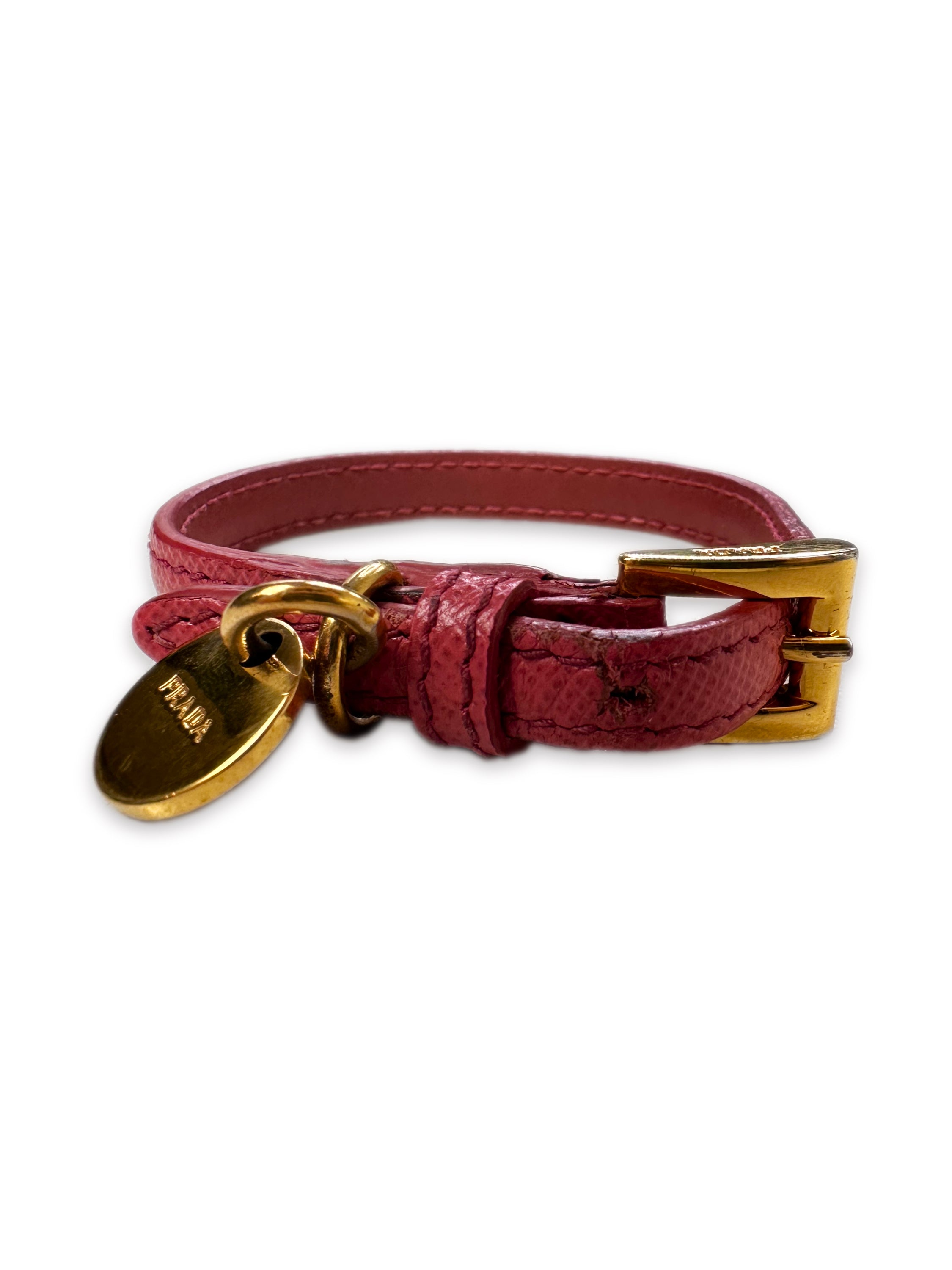 Prada Red Leather Belted Charm Bracelet