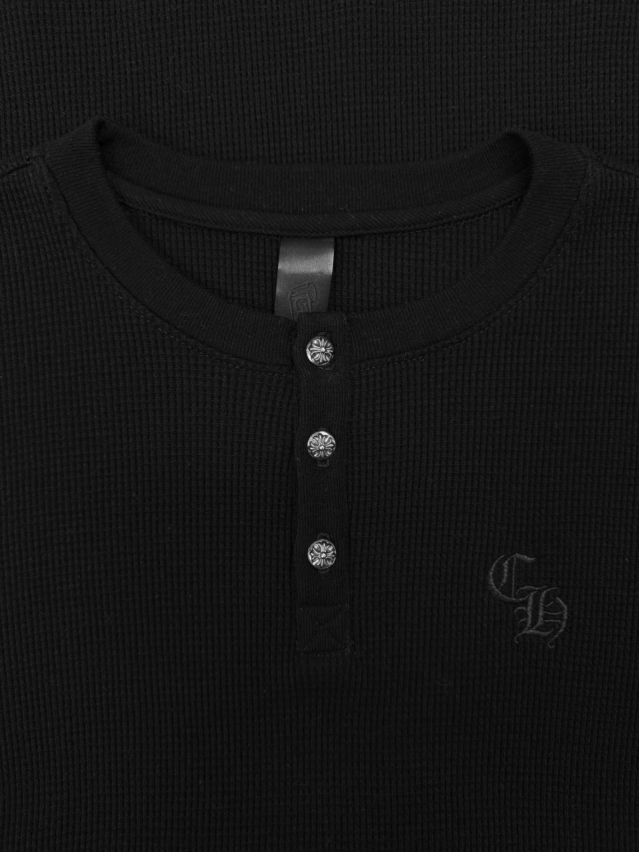 Chrome Hearts Henley .925 Silver Button CH Embroidered Thermal Long Sleeve