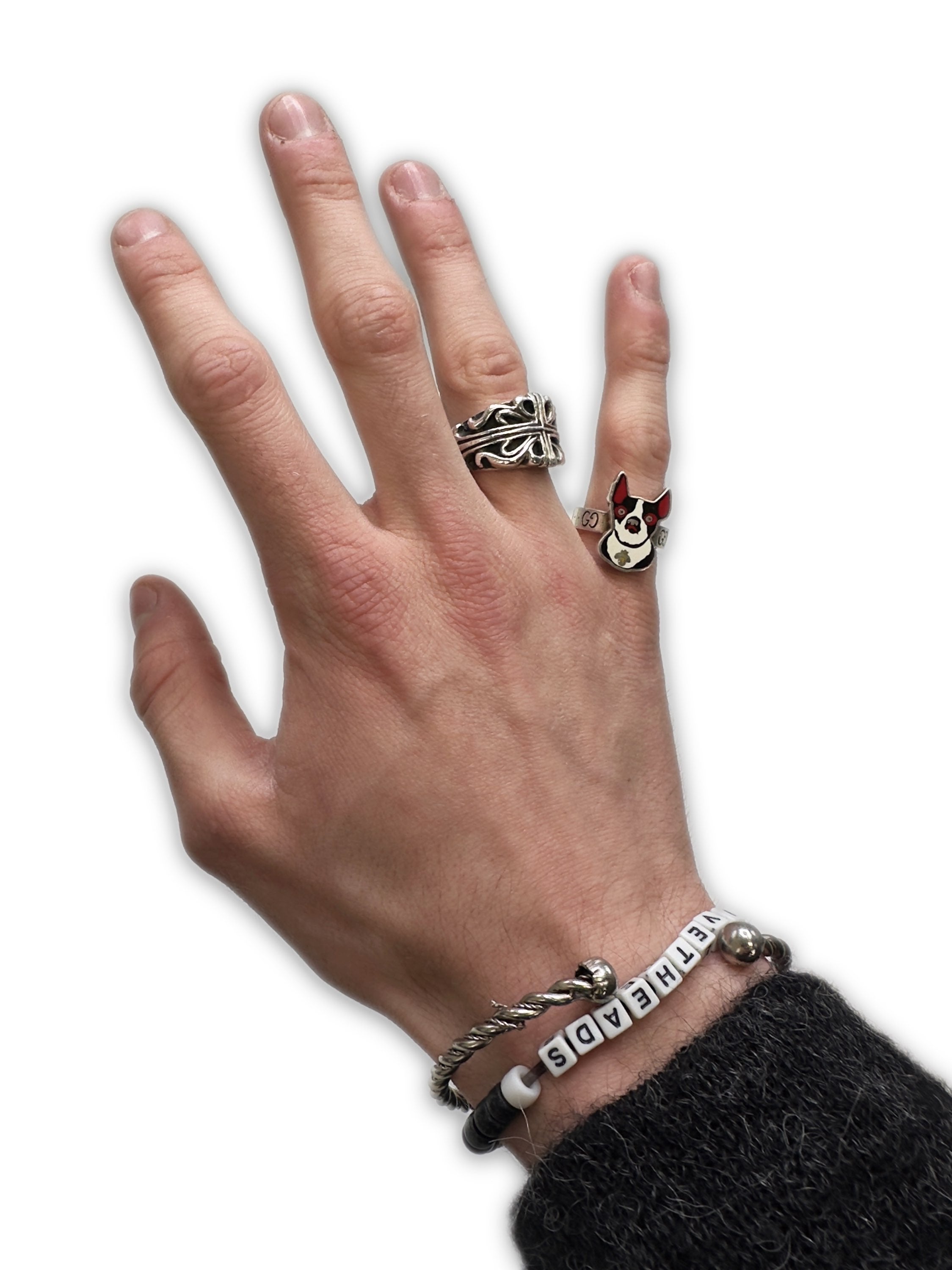 Gucci ‘Boston Terrier’ Motif .925 Silver ‘GG’ Monogram Ring