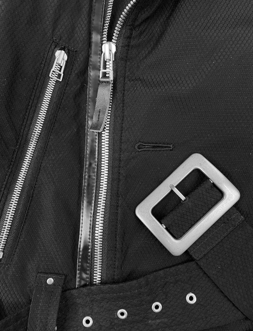 AW03 Helmut Lang Nylon Leather Accent Belted Biker Jacket