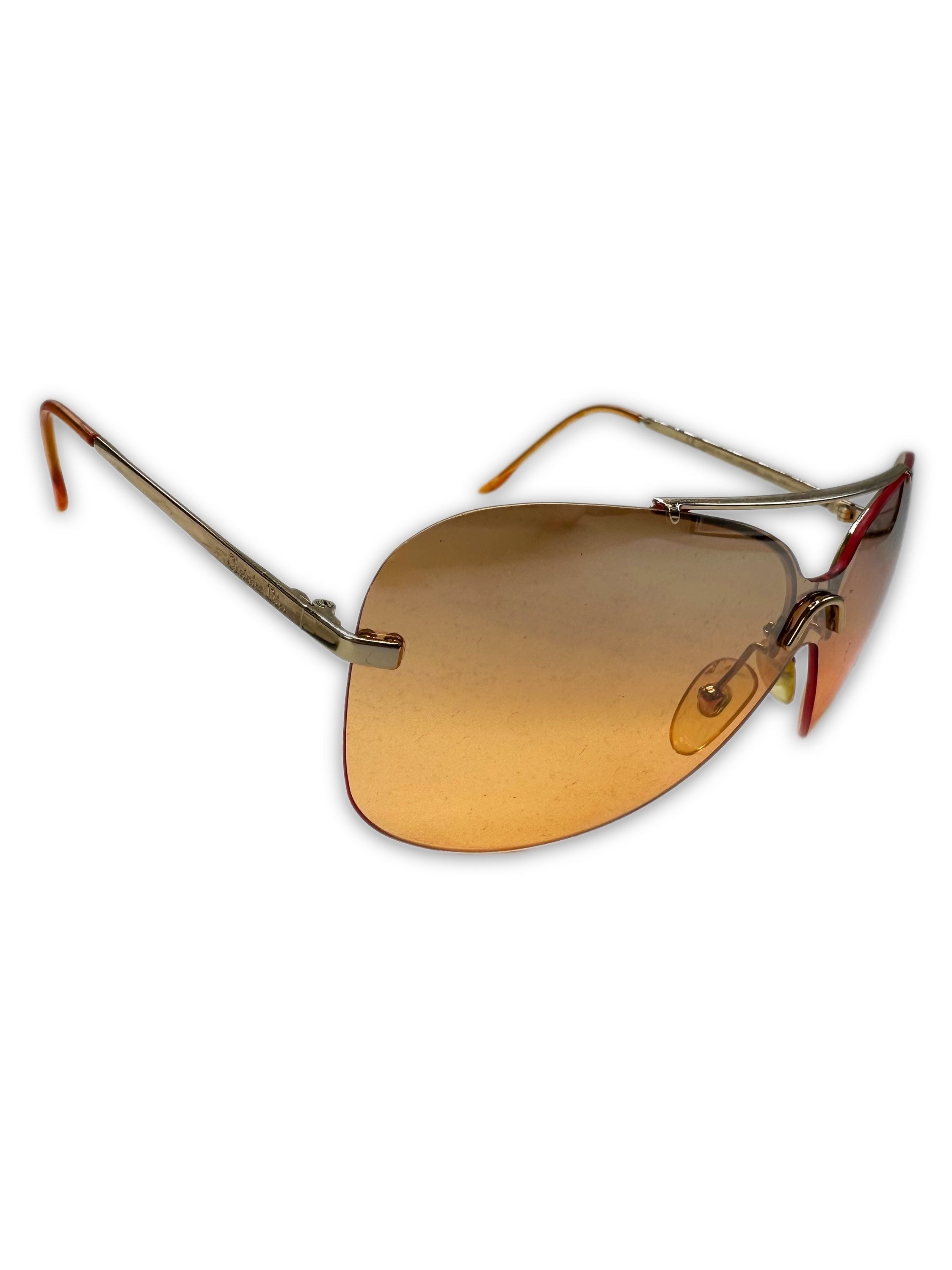 00s Dior Warm Tint ‘Shield’ Metallic Rimless Sunglasses