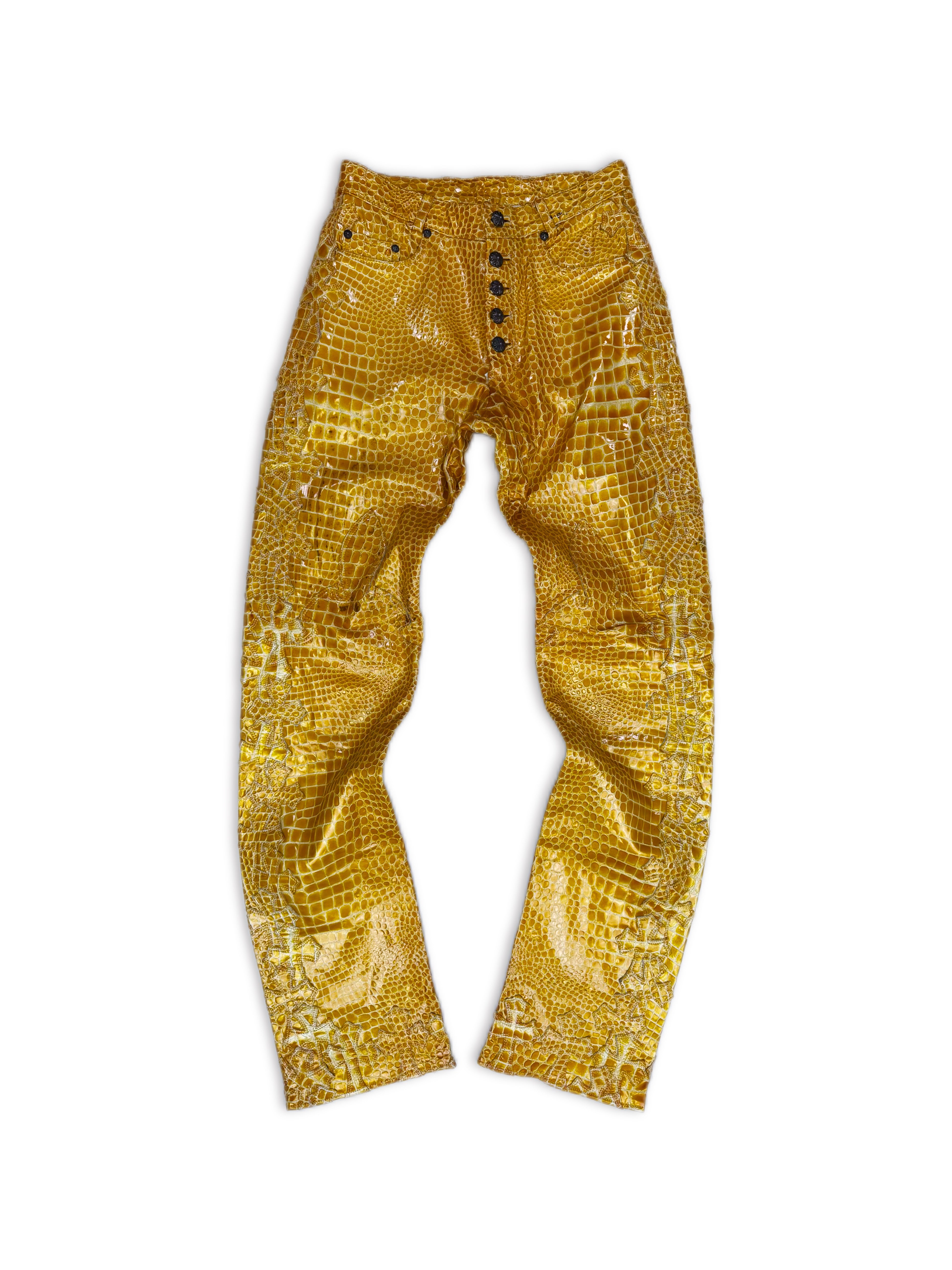 Chrome Hearts 1/1 56 Cross Patch Faux Crocodile Leather Pants