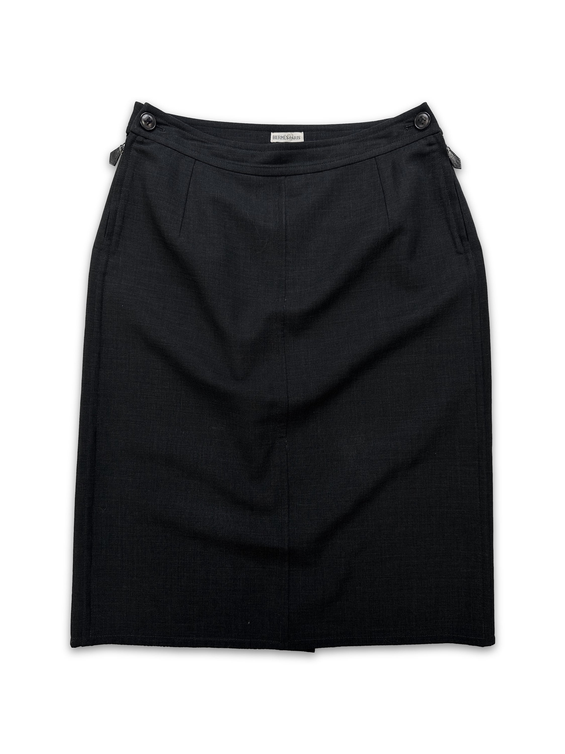 90s Hermès by Martin Margiela ‘H’ Button Black Mid Length Skirt