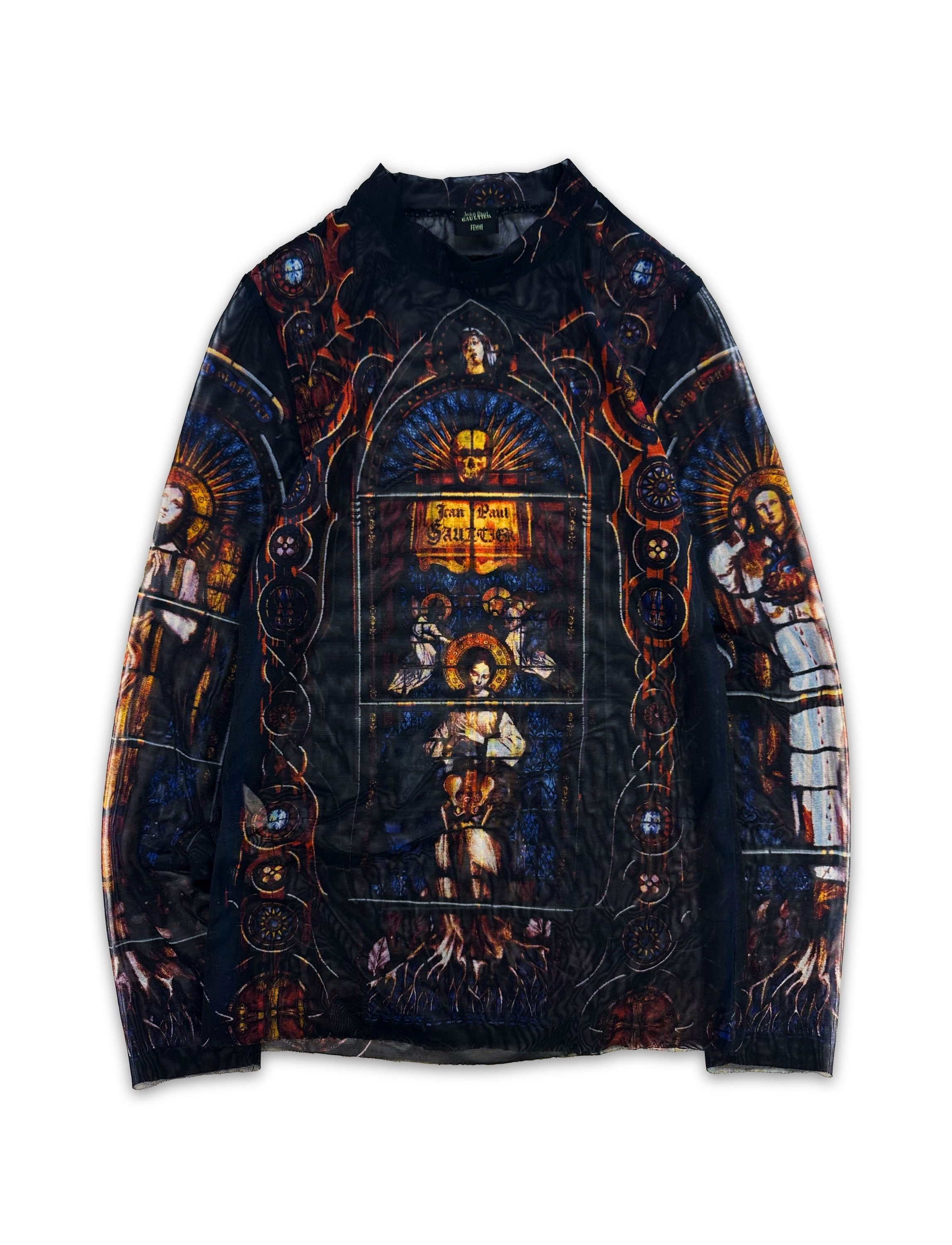 90s Jean Paul Gaultier ‘Gothic’ Religious Mesh Long Sleeve Shirt