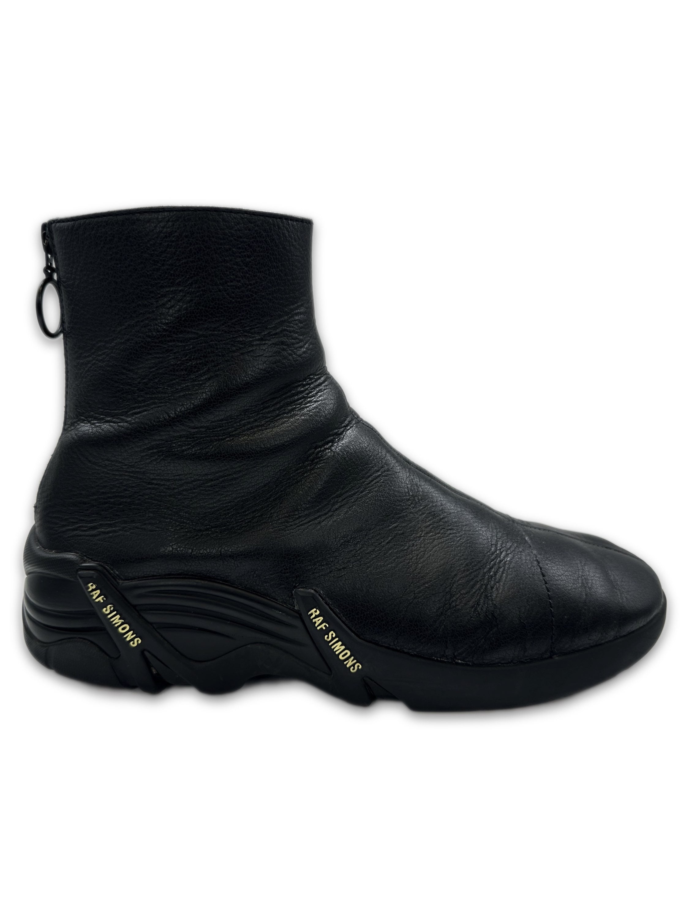 SS21 Raf Simons ‘Cylcon’ Black Leather Back-zip Boots