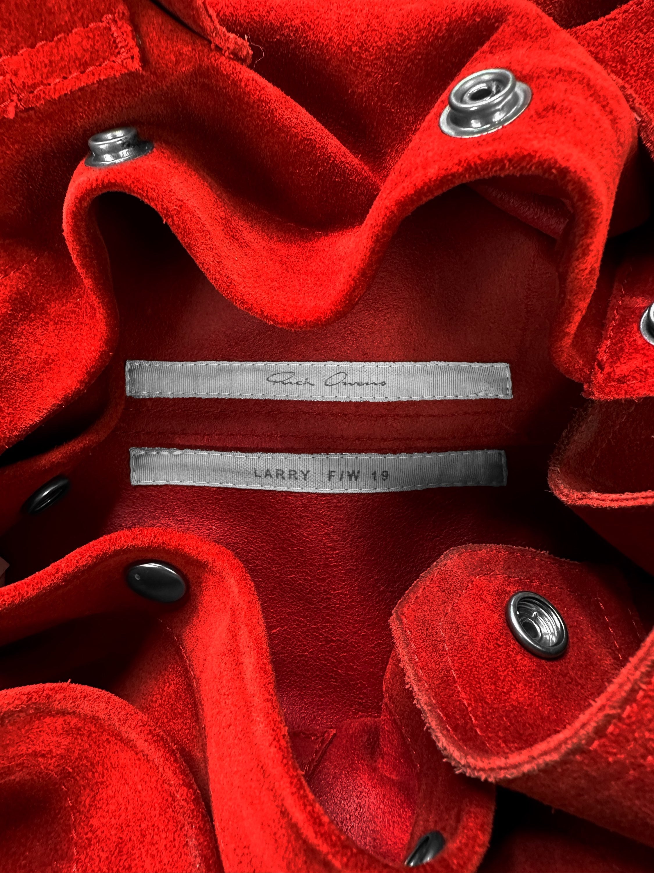 AW19 Rick Owens ‘Larry’ Red Suede Multi Pocket Jacket