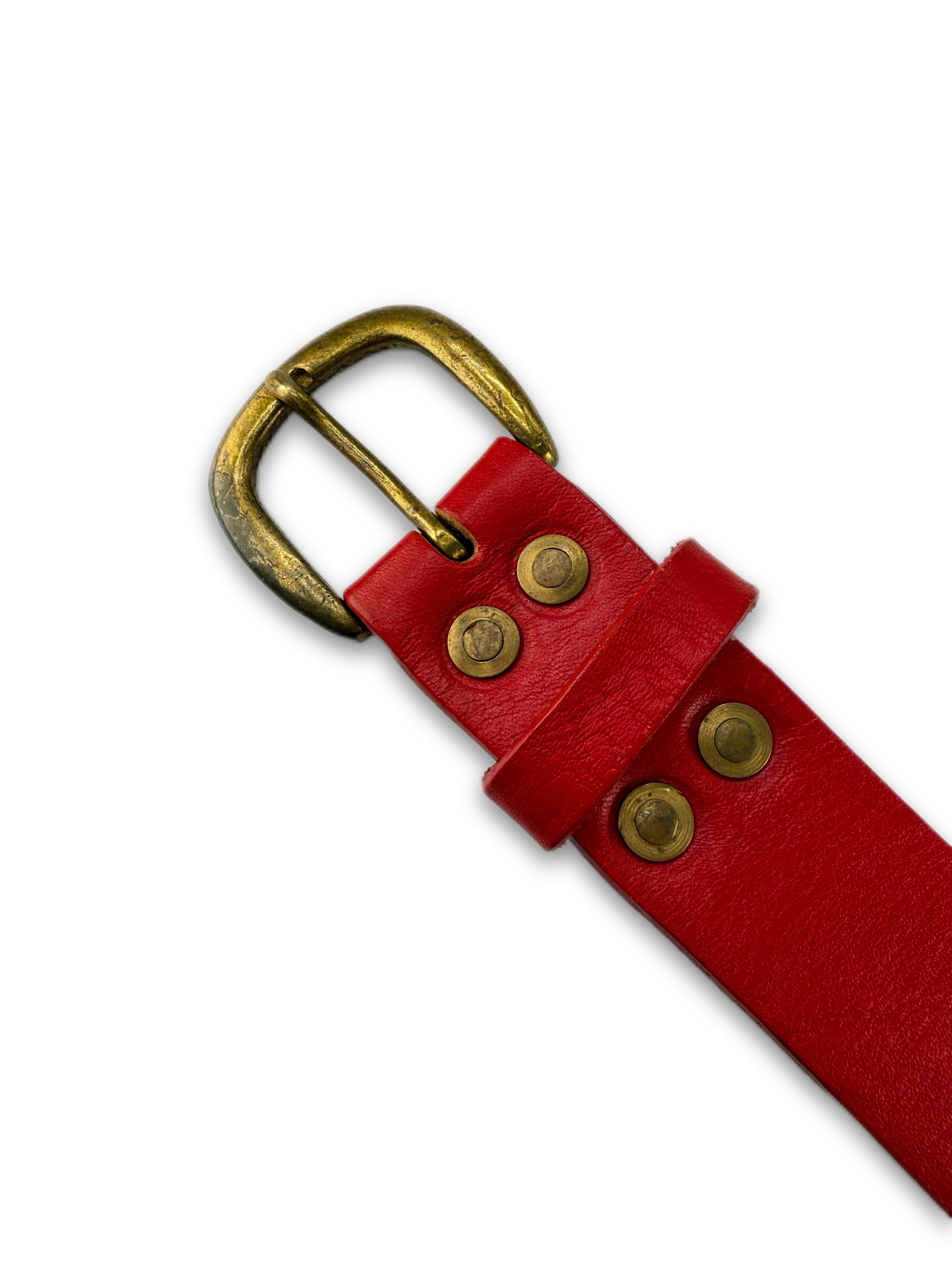 Kapital Floral Embroidery Red Leather Bronze Buckle Belt