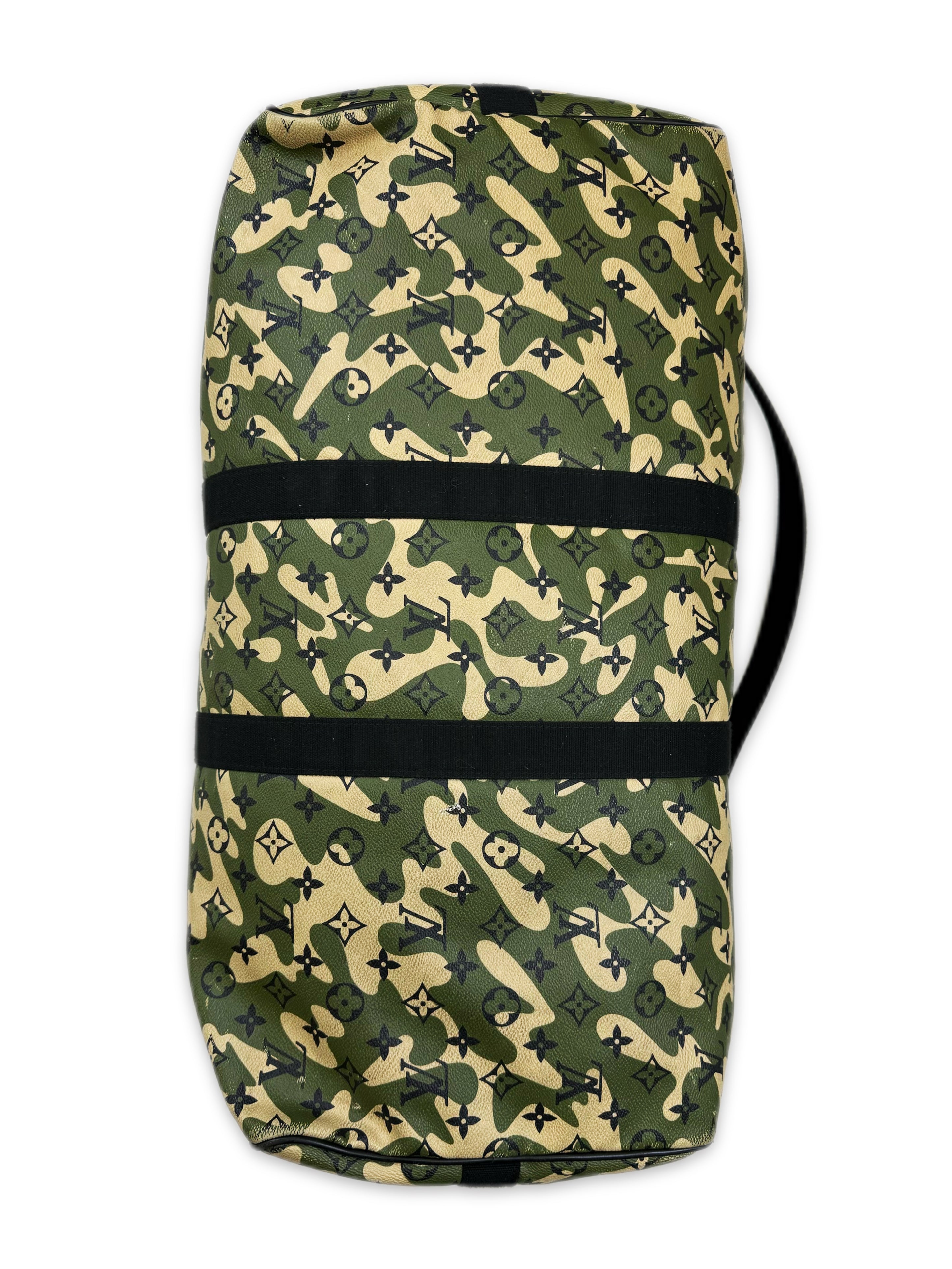 2007 Louis Vuitton x Takahashi Murakami Green Camo Keepall 55 Duffle Bag