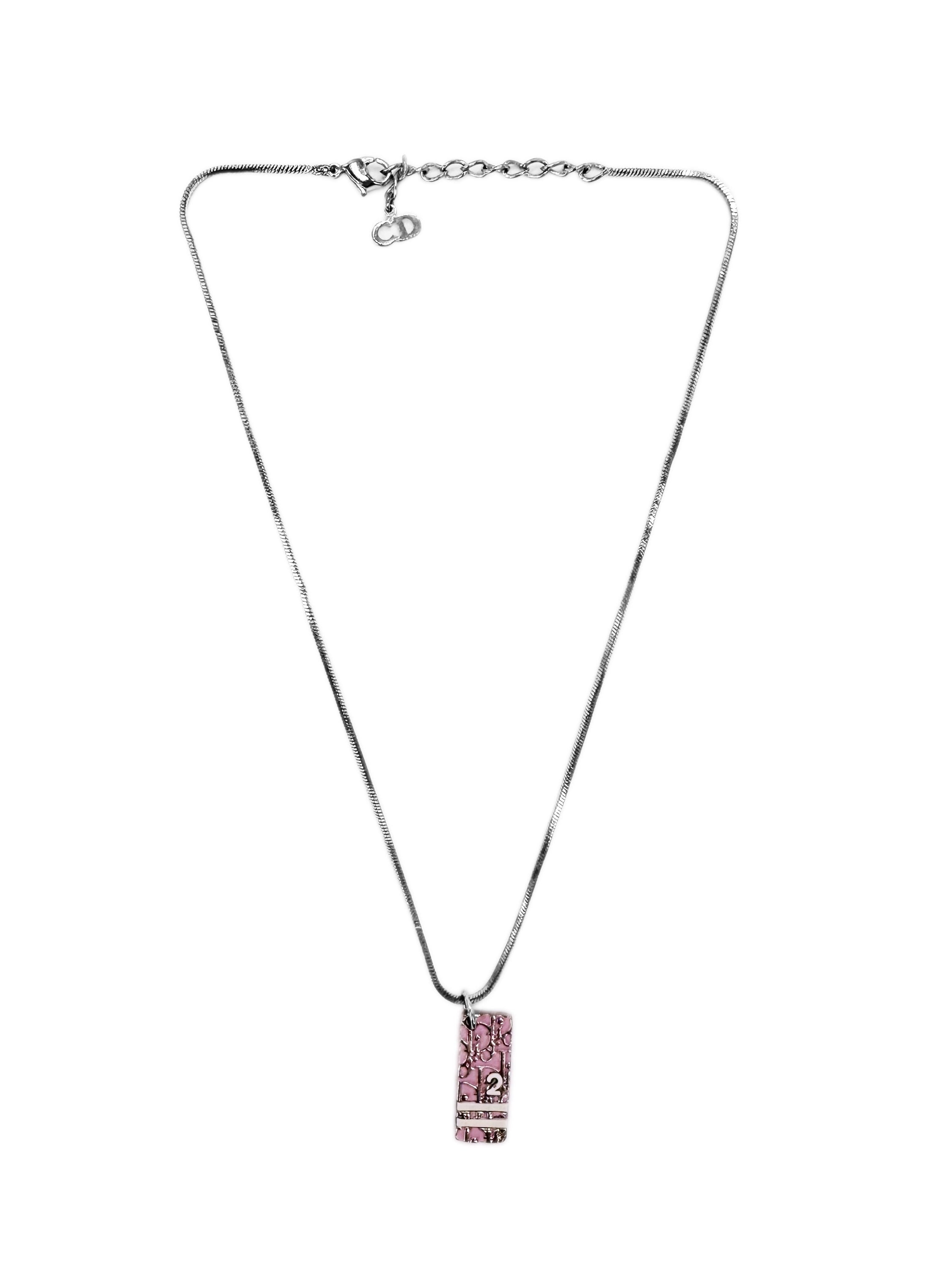 00s Dior ‘2’ Pink Trotter Monogram Necklace