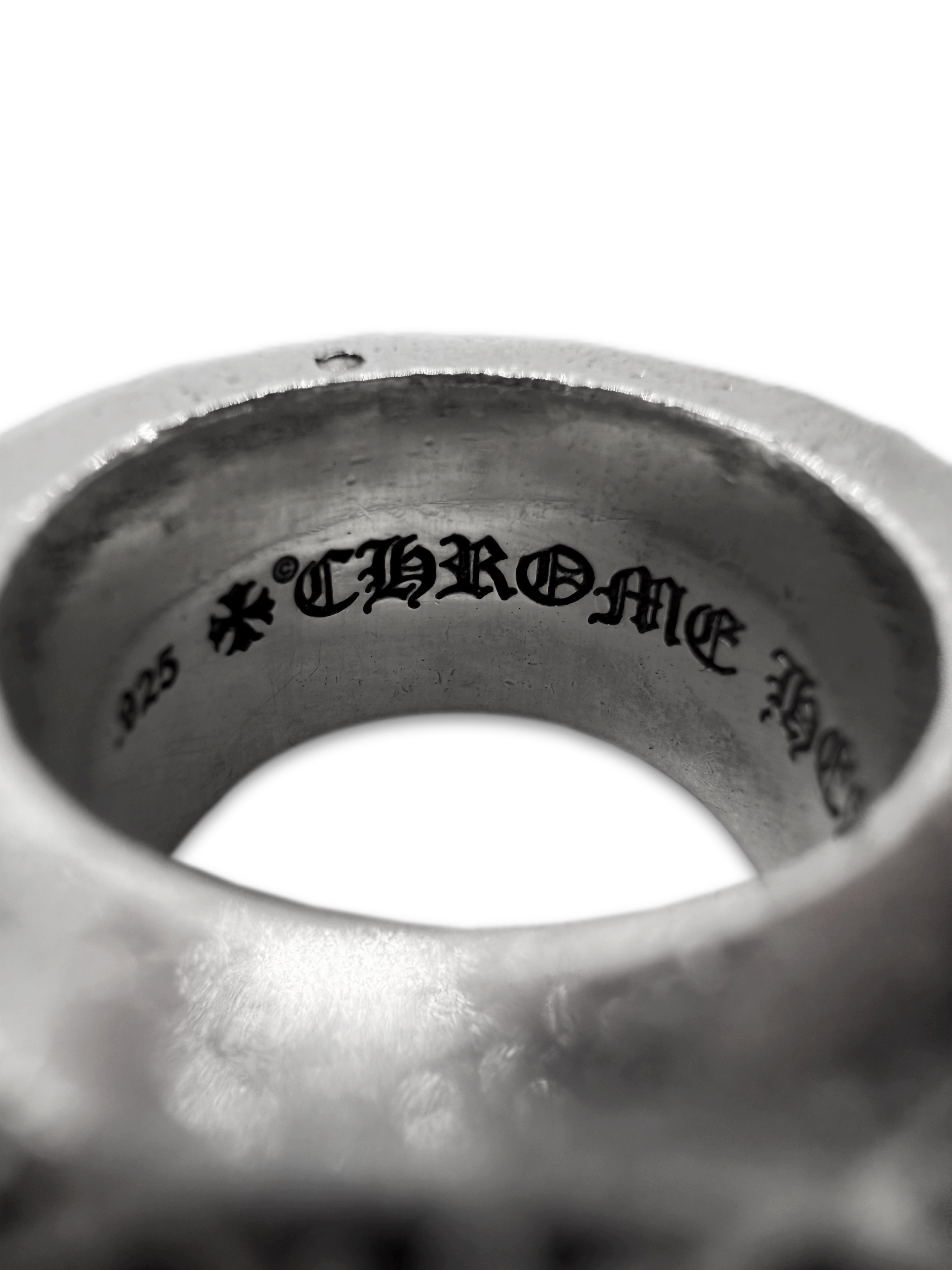 CHROME HEARTS DOUBLE 'PETE PUNK' .925 SILVER ETCHED RING
