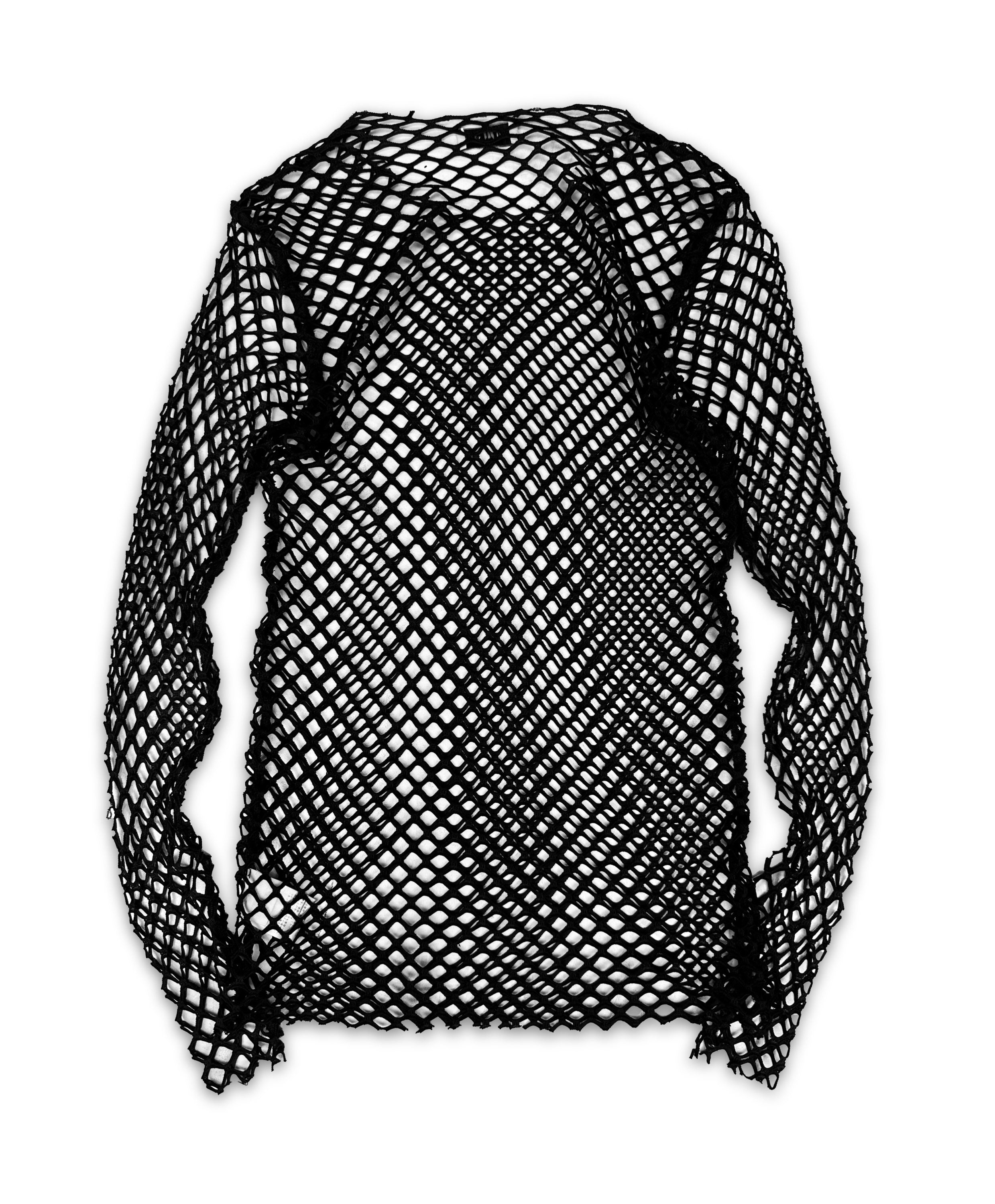 Dries Van Noten Black Mesh Fish Net Long Sleeve Shirt