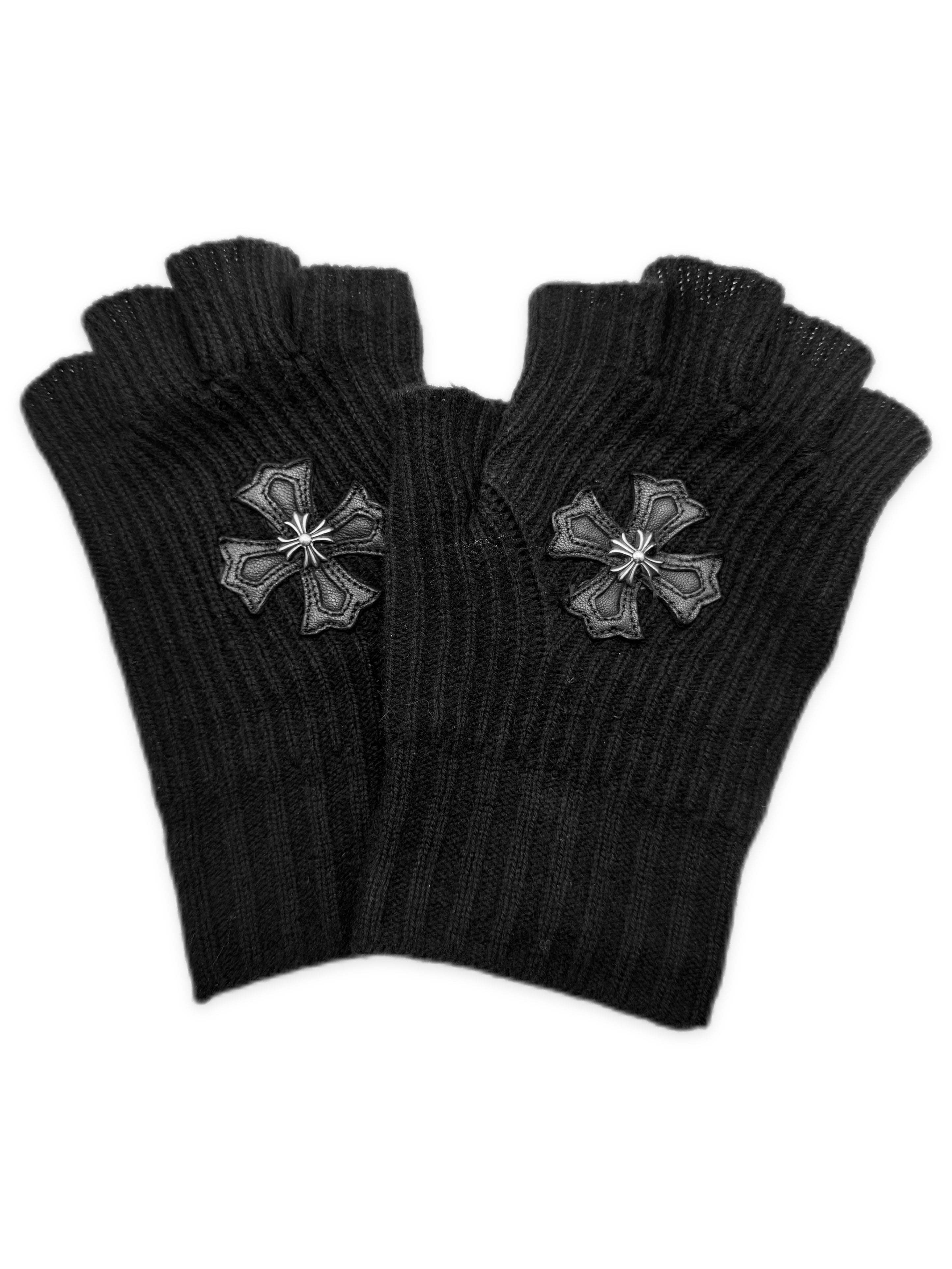 Chrome Hearts Leather Plus Patch Sticky Fingerless Gloves