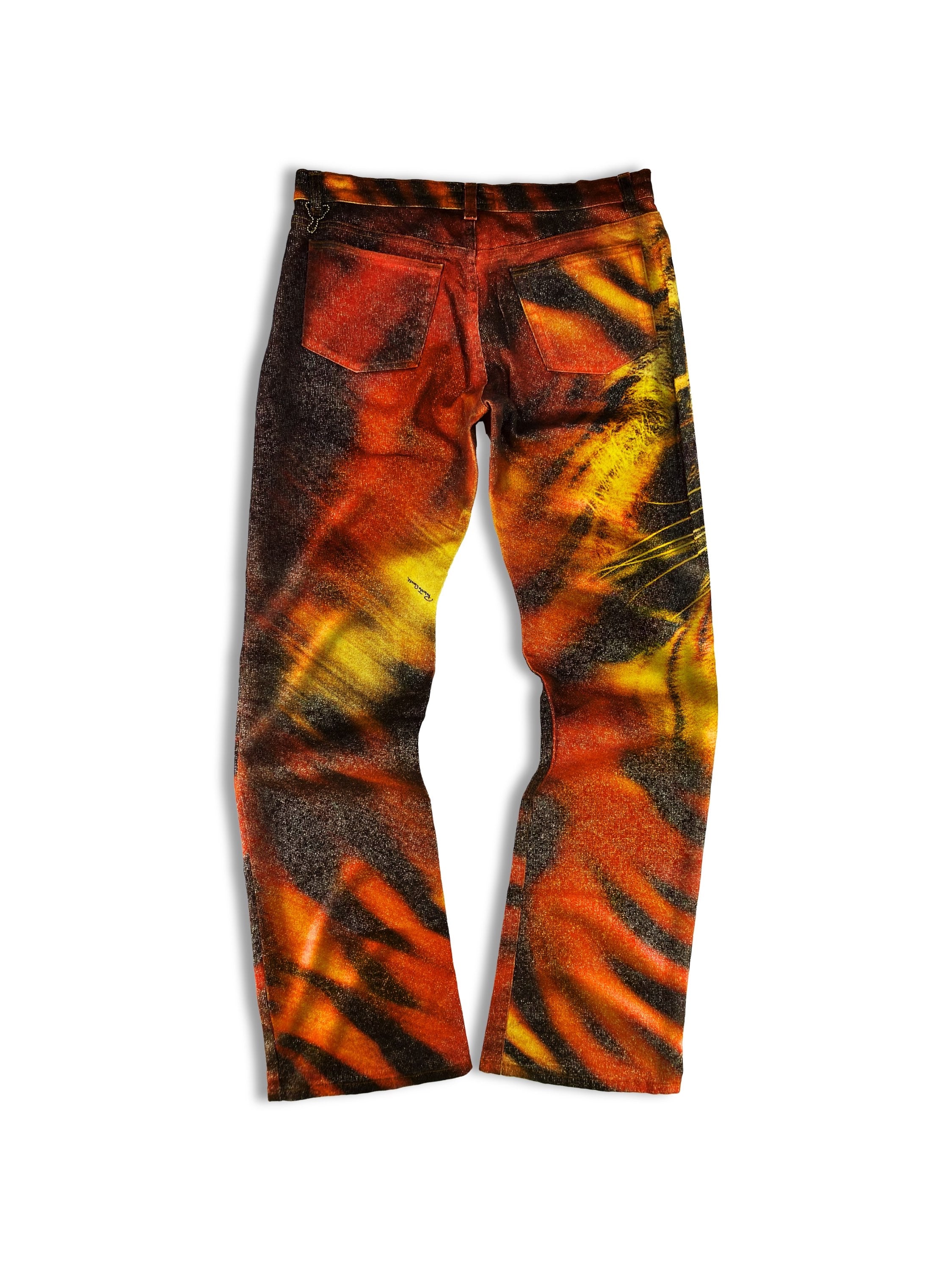AW00 Roberto Cavalli ‘Tiger’ Full Print Glitter Denim Jeans