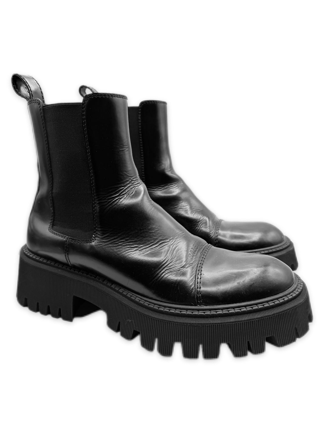Balenciaga Tractor Chelsea Black Leather Hi-top Boots