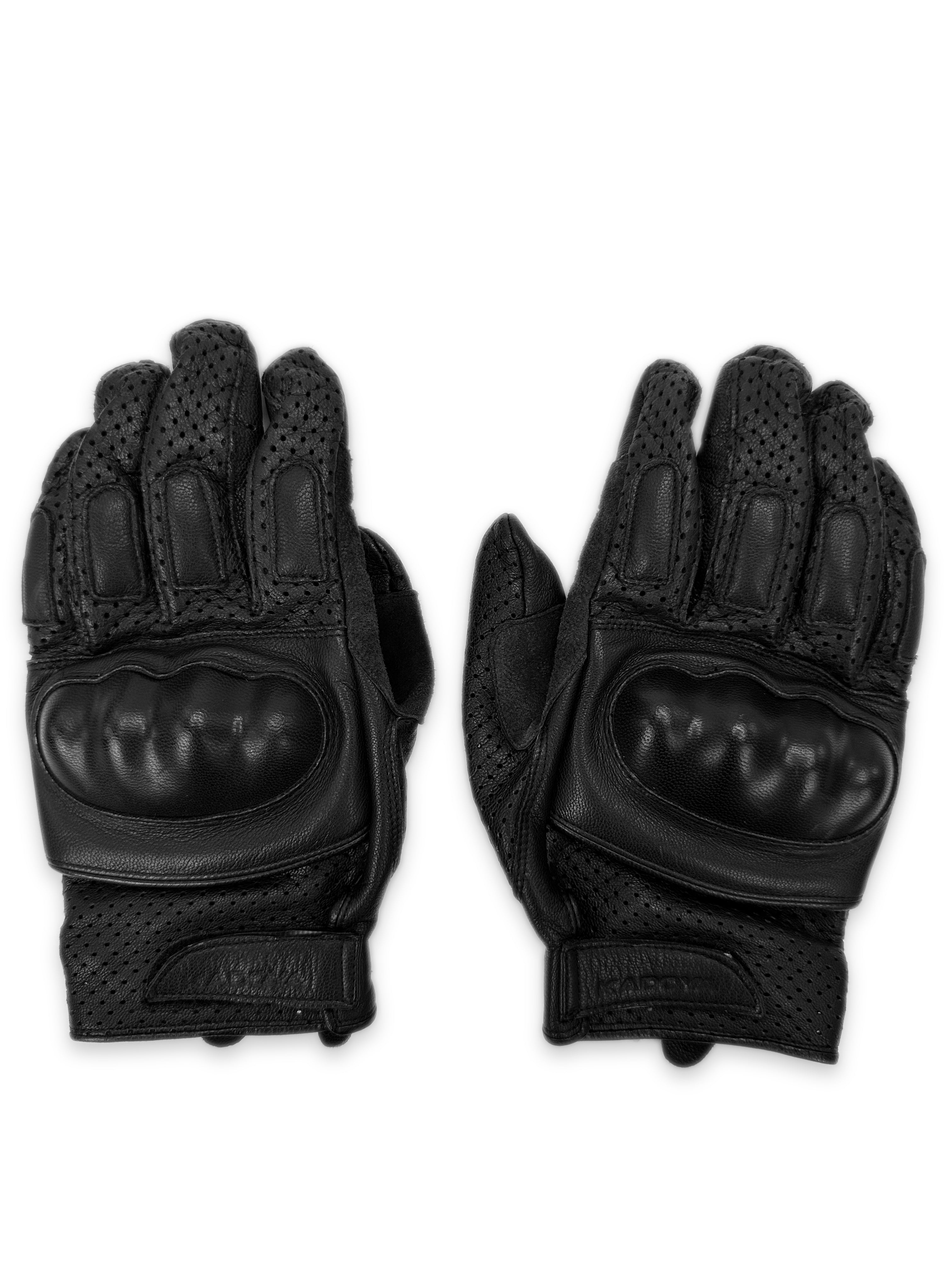 Kadoya Black Leather Prosthetic Knuckle Perforated Gloves