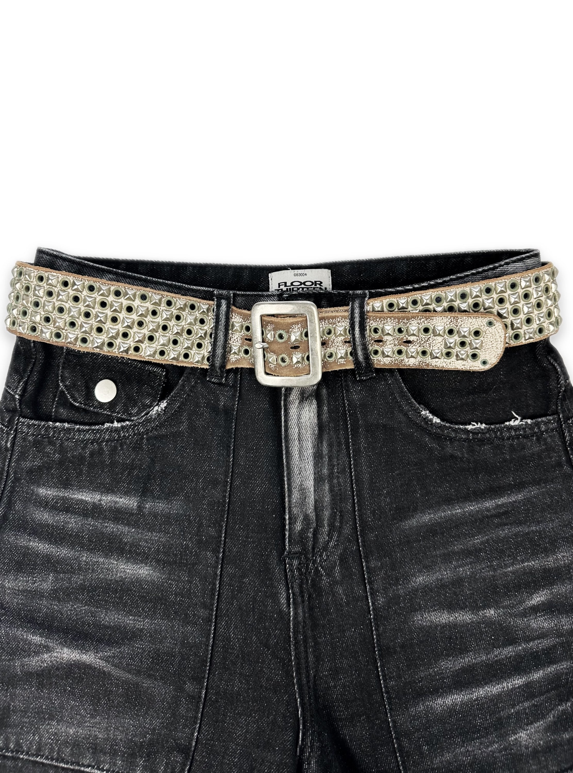00s Hysteric Glamour Studded Spellout Silver Leather Belt