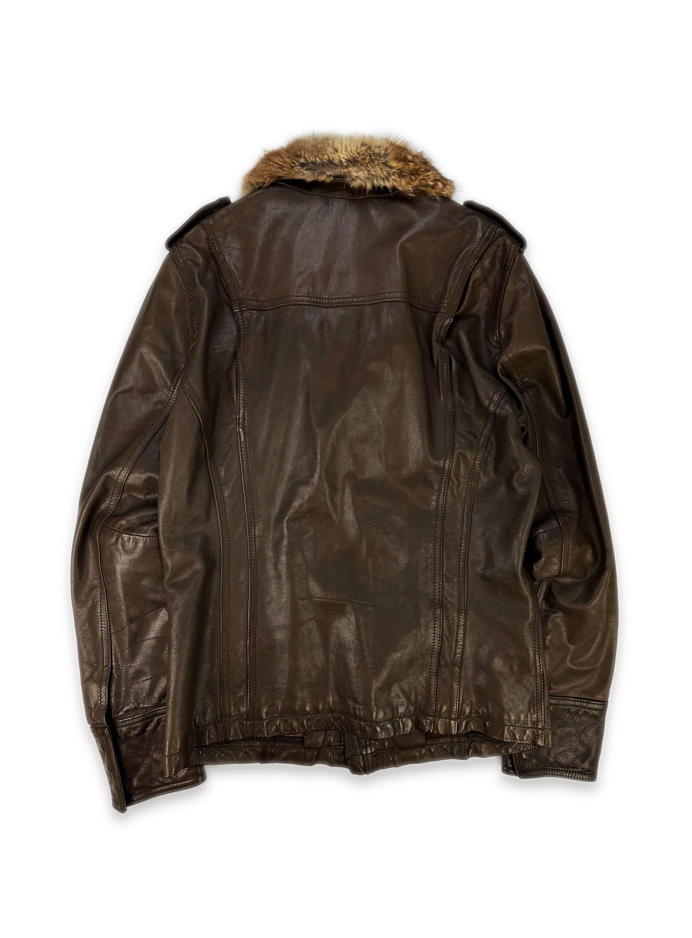 Tete Homme Brown Leather Fur Collar Aviation Jacket