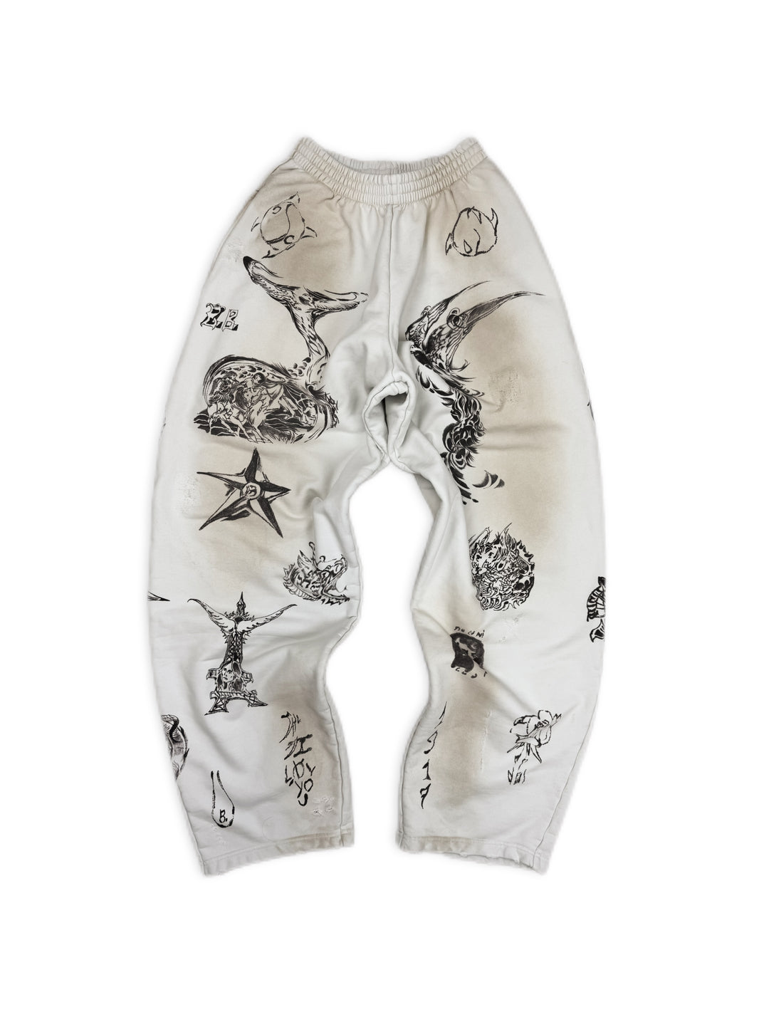 SS24 Balenciaga ‘Tattoo’ Baggy Wide Cut Distressed Sweat Pants