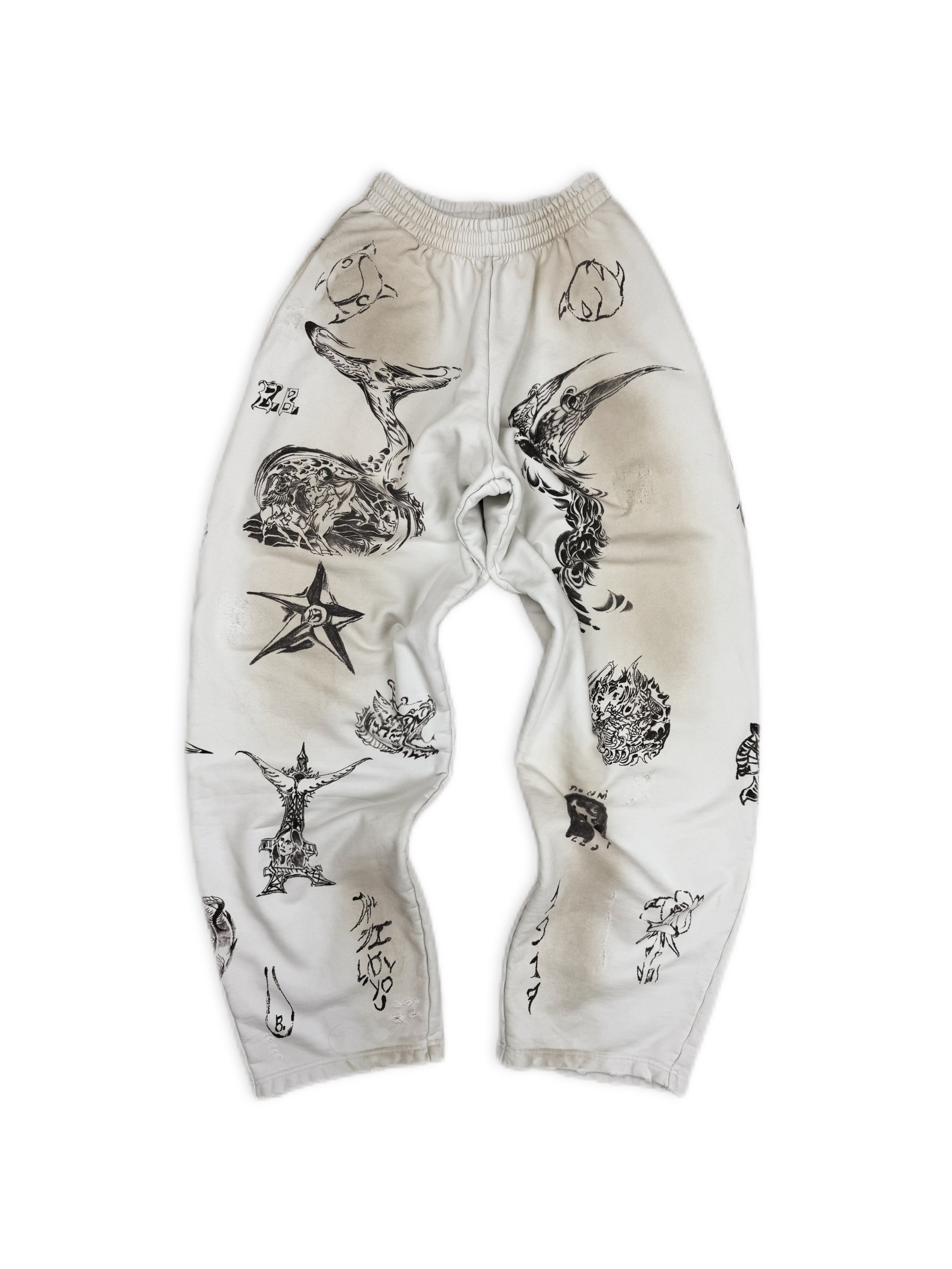 SS24 Balenciaga ‘Tattoo’ Baggy Wide Cut Distressed Sweat Pants