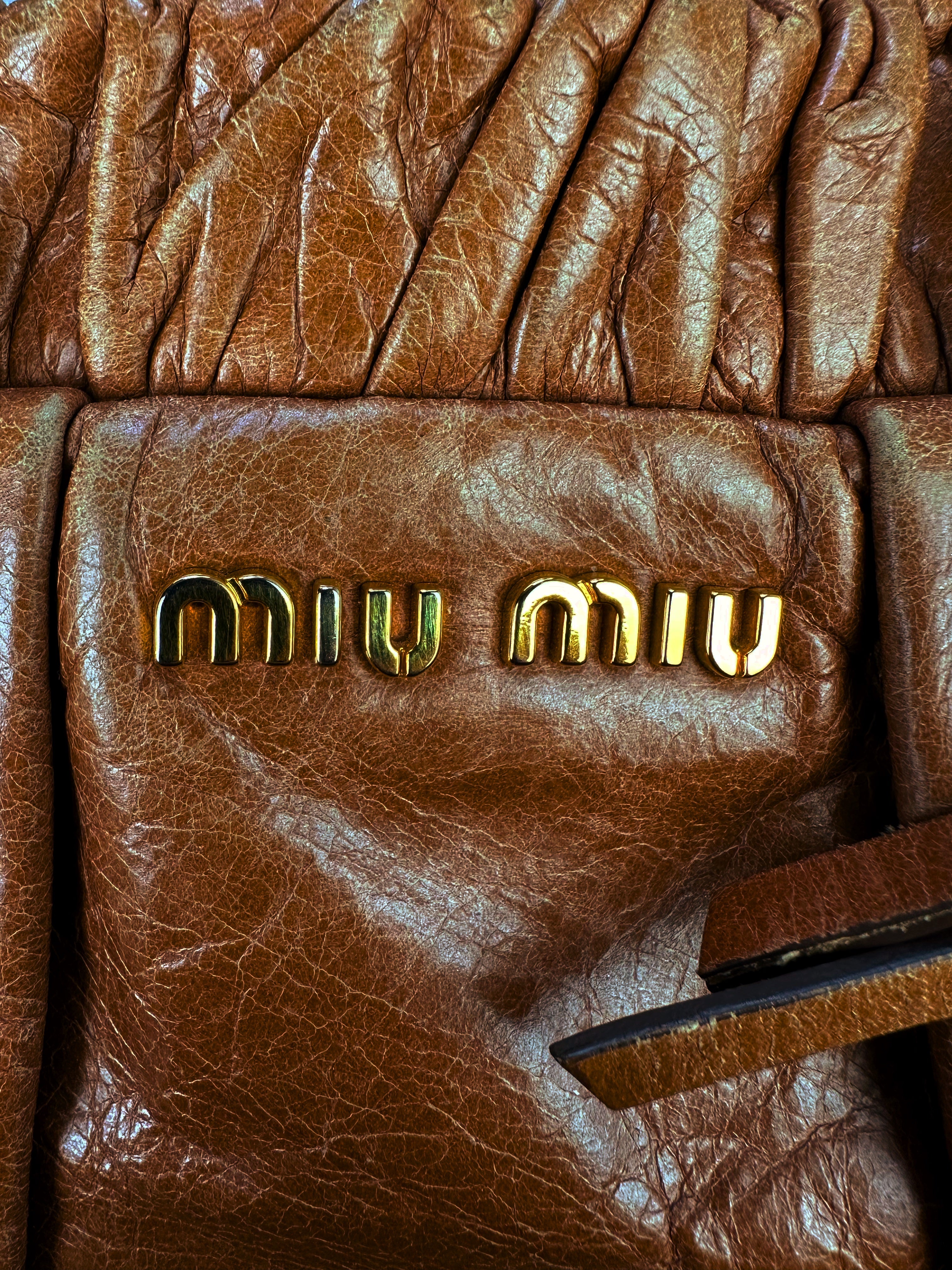 Miu Miu Brown Leather Gold Logo Handbag