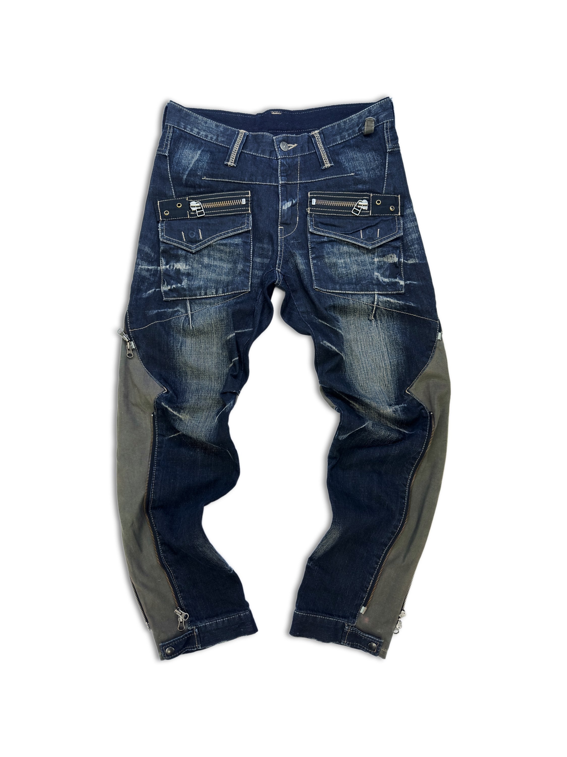 00s PPFM Blue Two-Tone ‘Multi-zip’ Flared Cargo Denim
