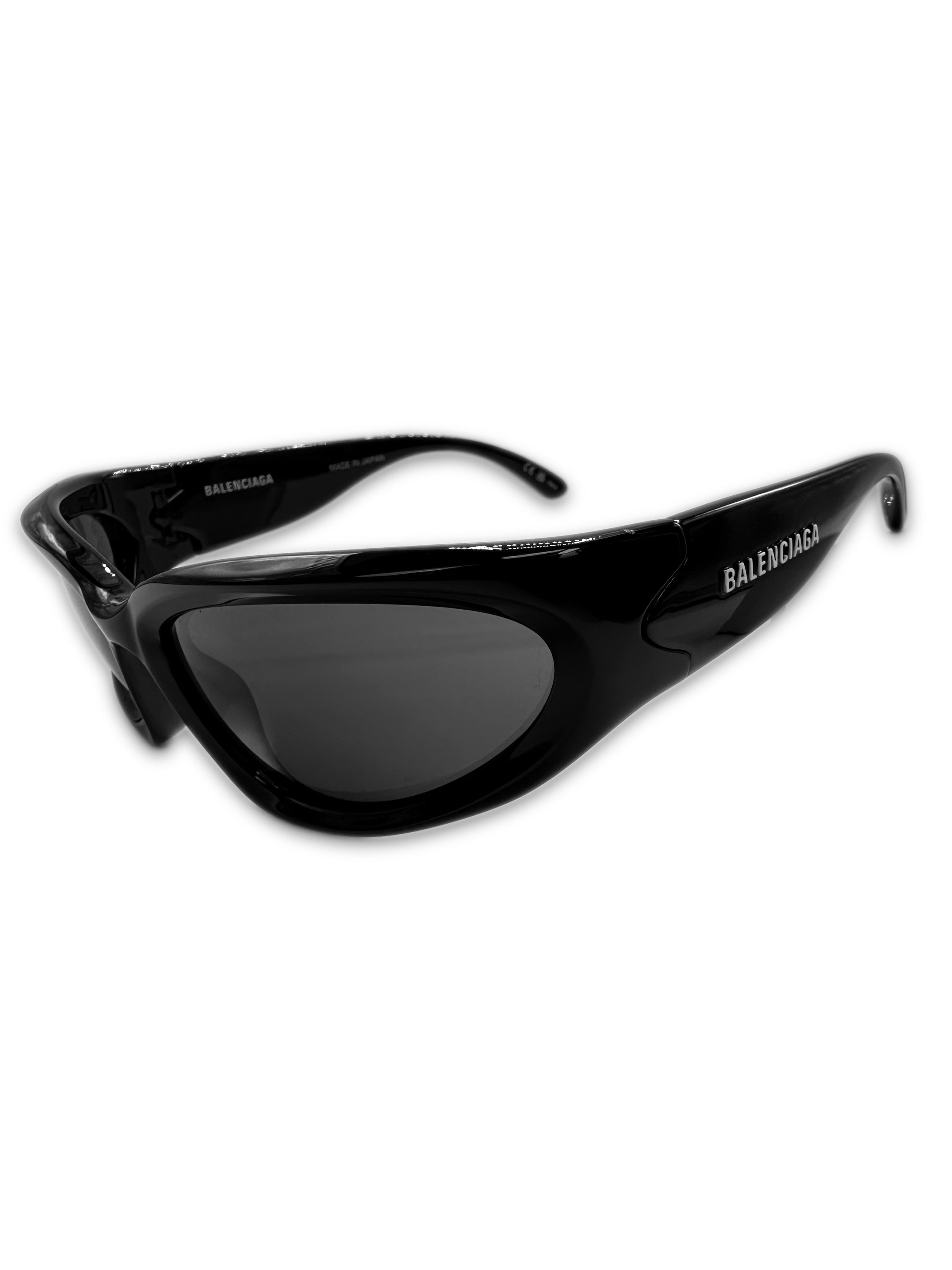 Balenciaga Black Tint Glossy ‘Logo’ Rounded Sunglasses