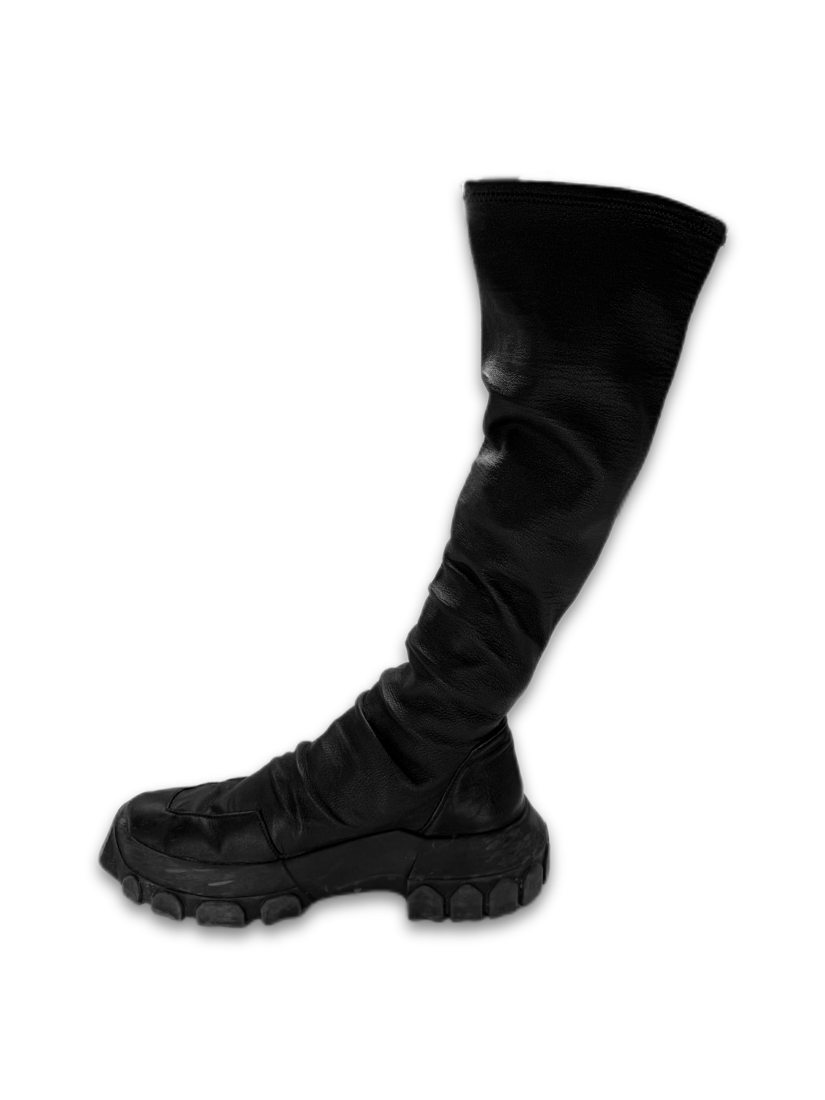 SS18 Rick Owens Black Leather Hiking ‘Sock’ Tractor Boots