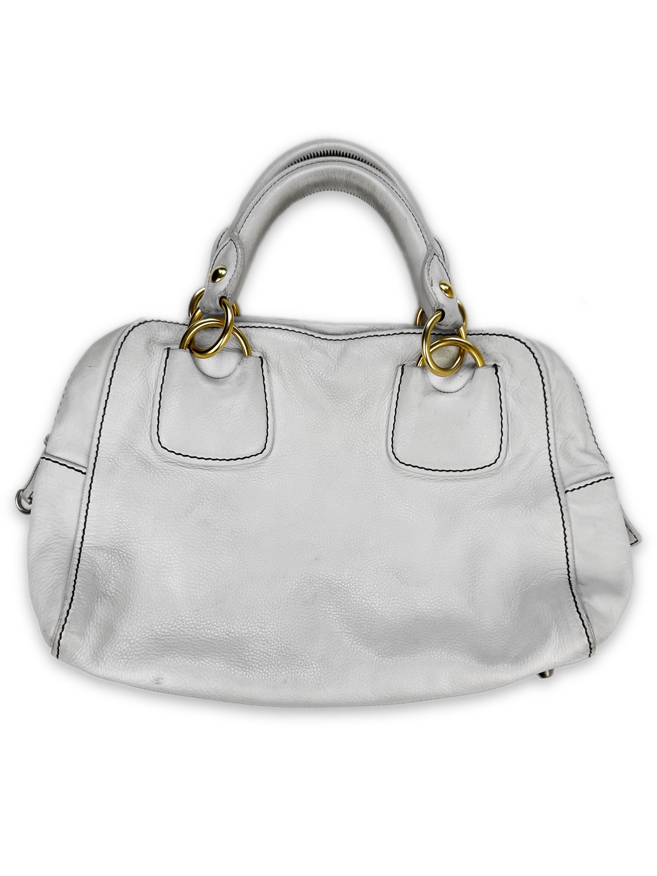 00s Miu Miu White Leather Gold Metal Handbag