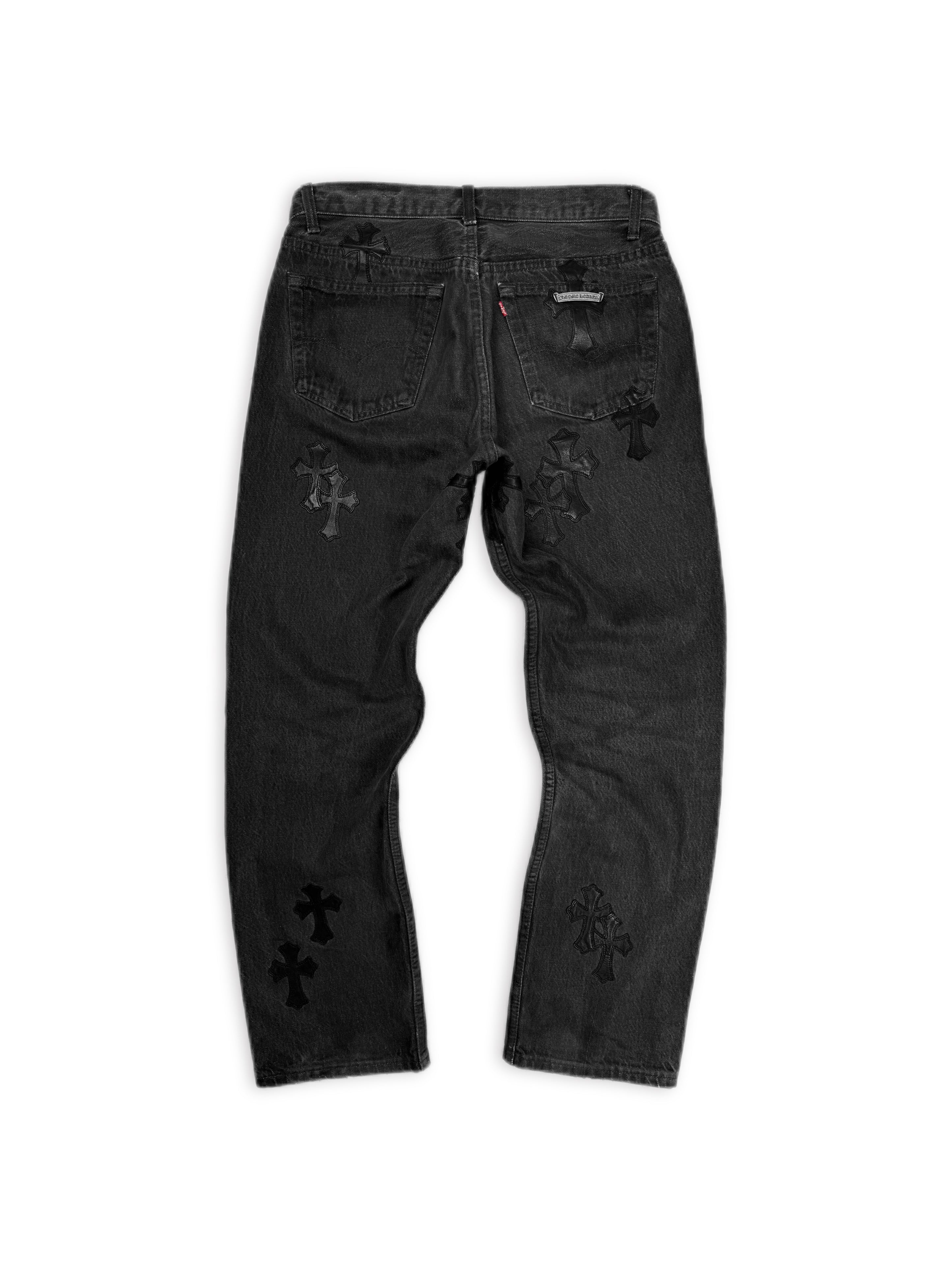 Chrome Hearts Levi’s 501 26 Cross Patch Leather Black Denim