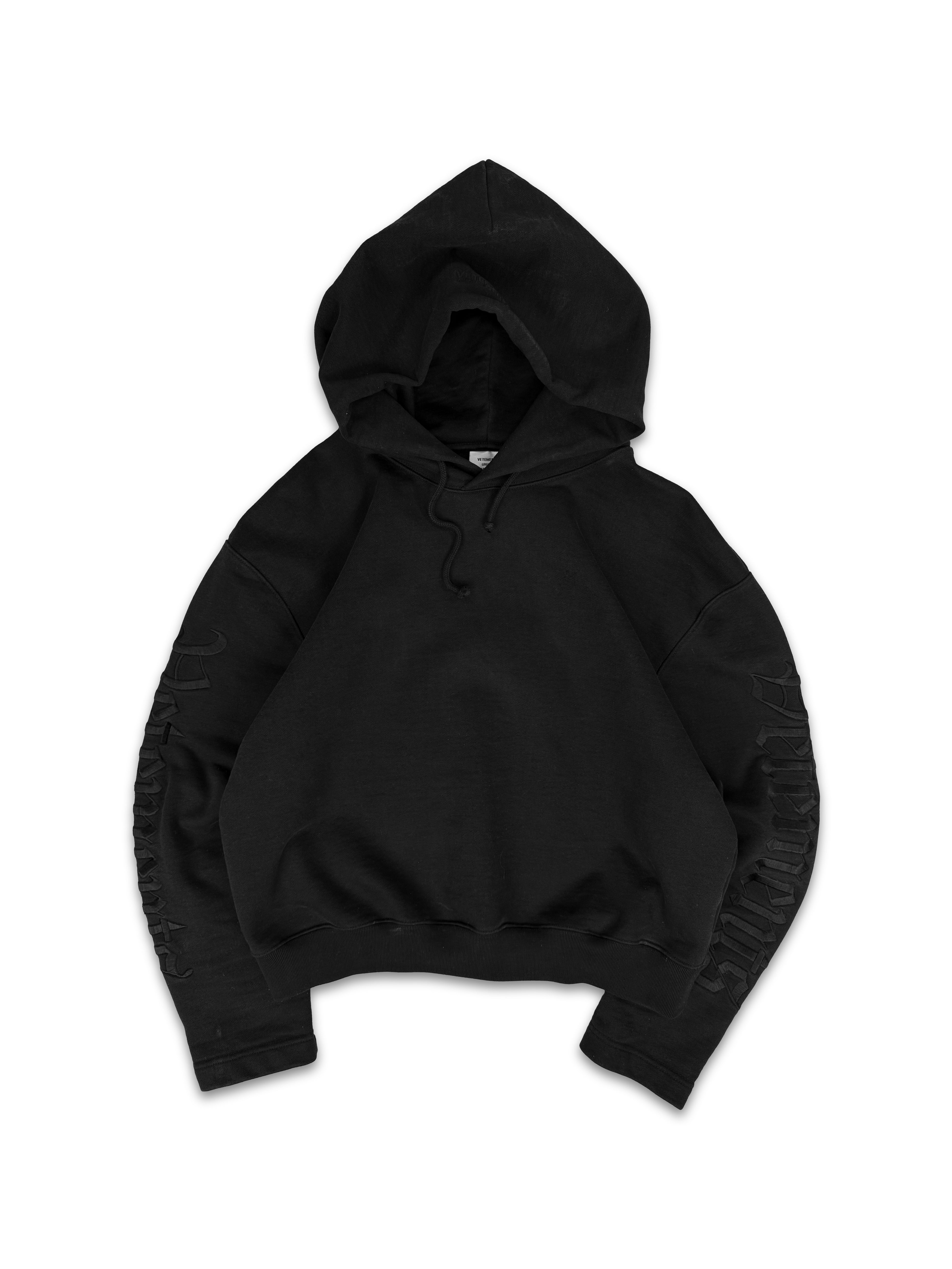 Vetements Gothic Metal Logo Black Cropped Embroidered Hoodie