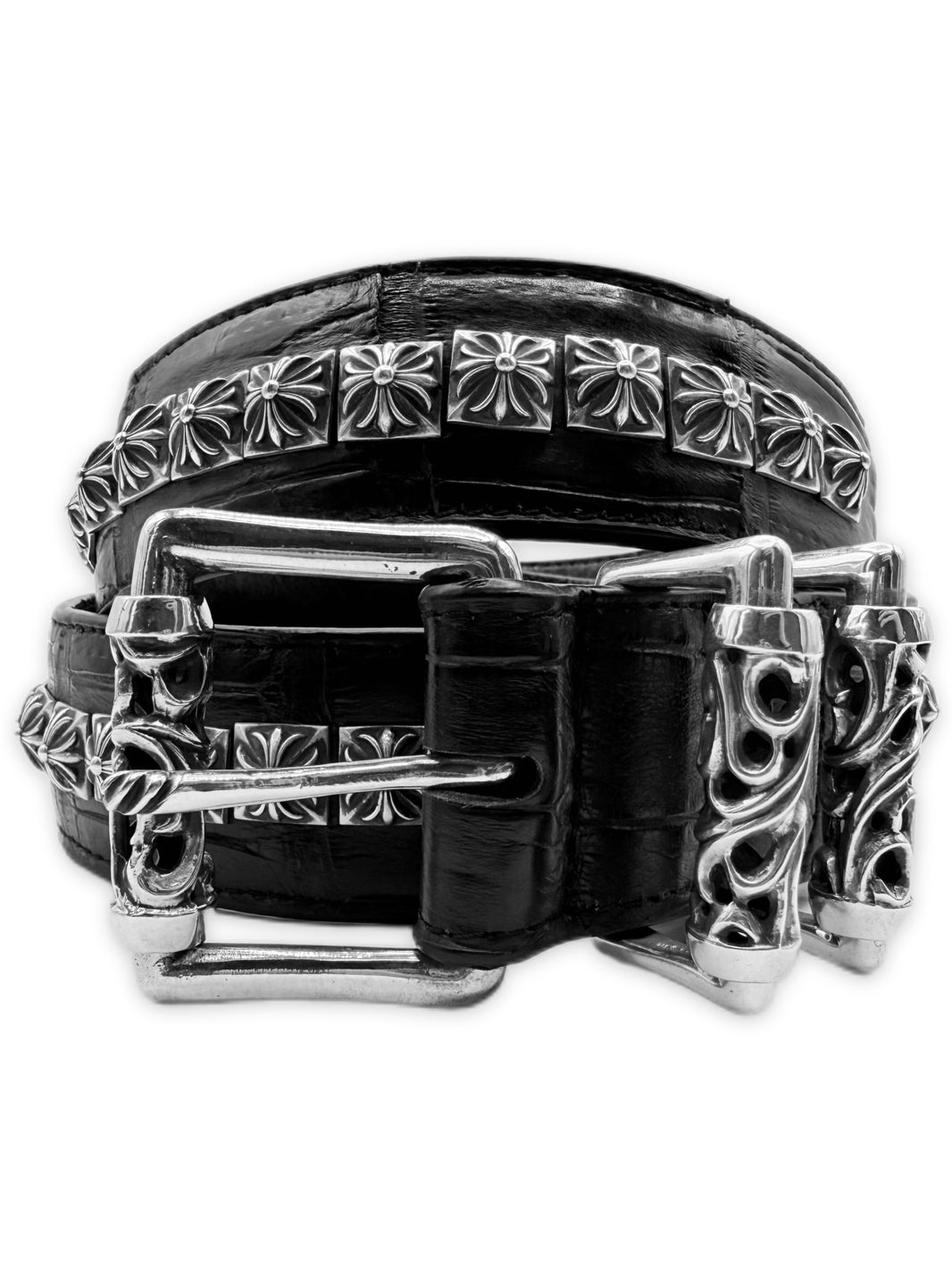 Chrome Hearts Alligator Leather Pyramid Stud .925 Silver Black Roller Belt