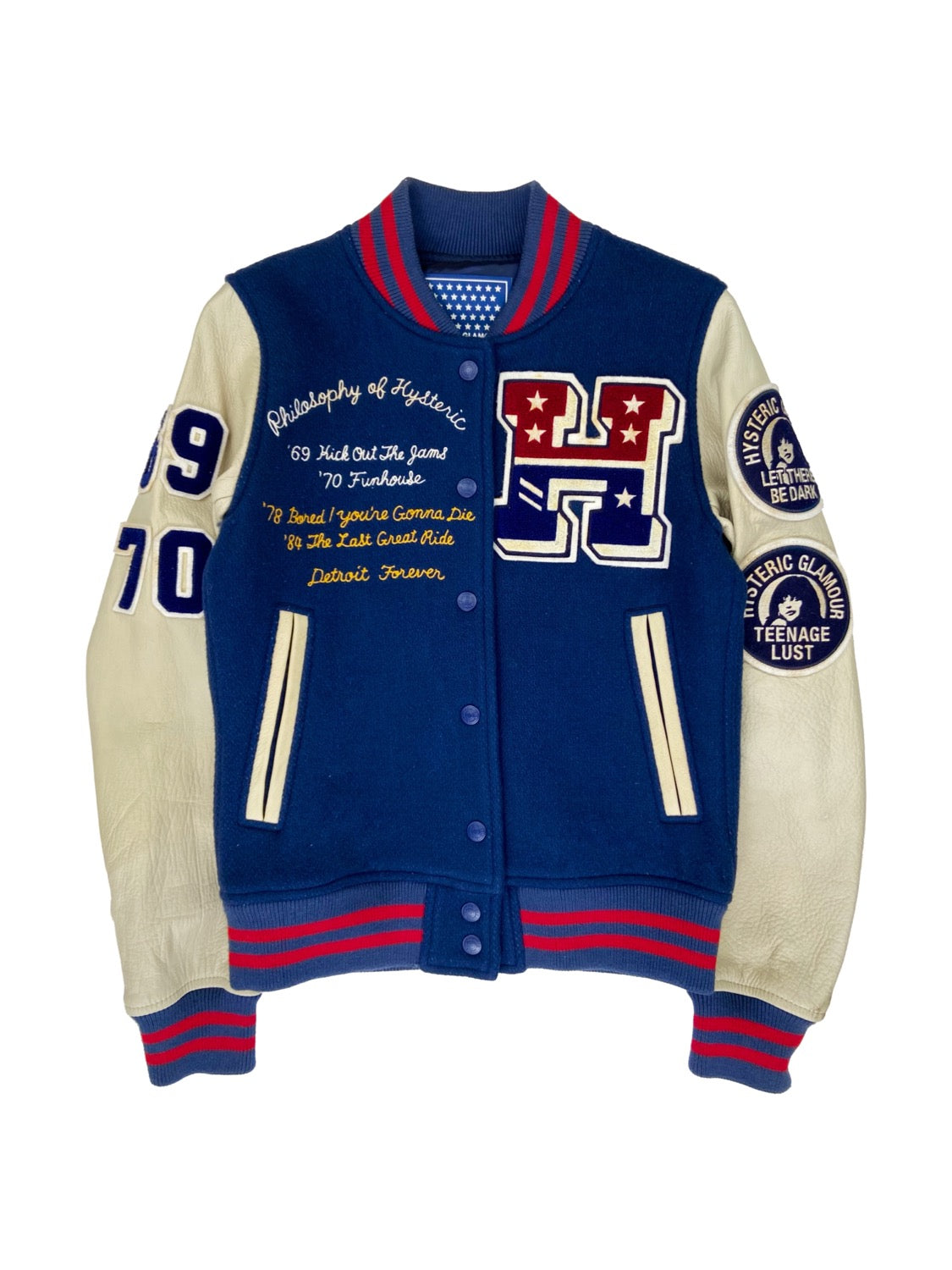 Hysteric Glamour “Detroit” Blue Patched Leather Varsity Jacket
