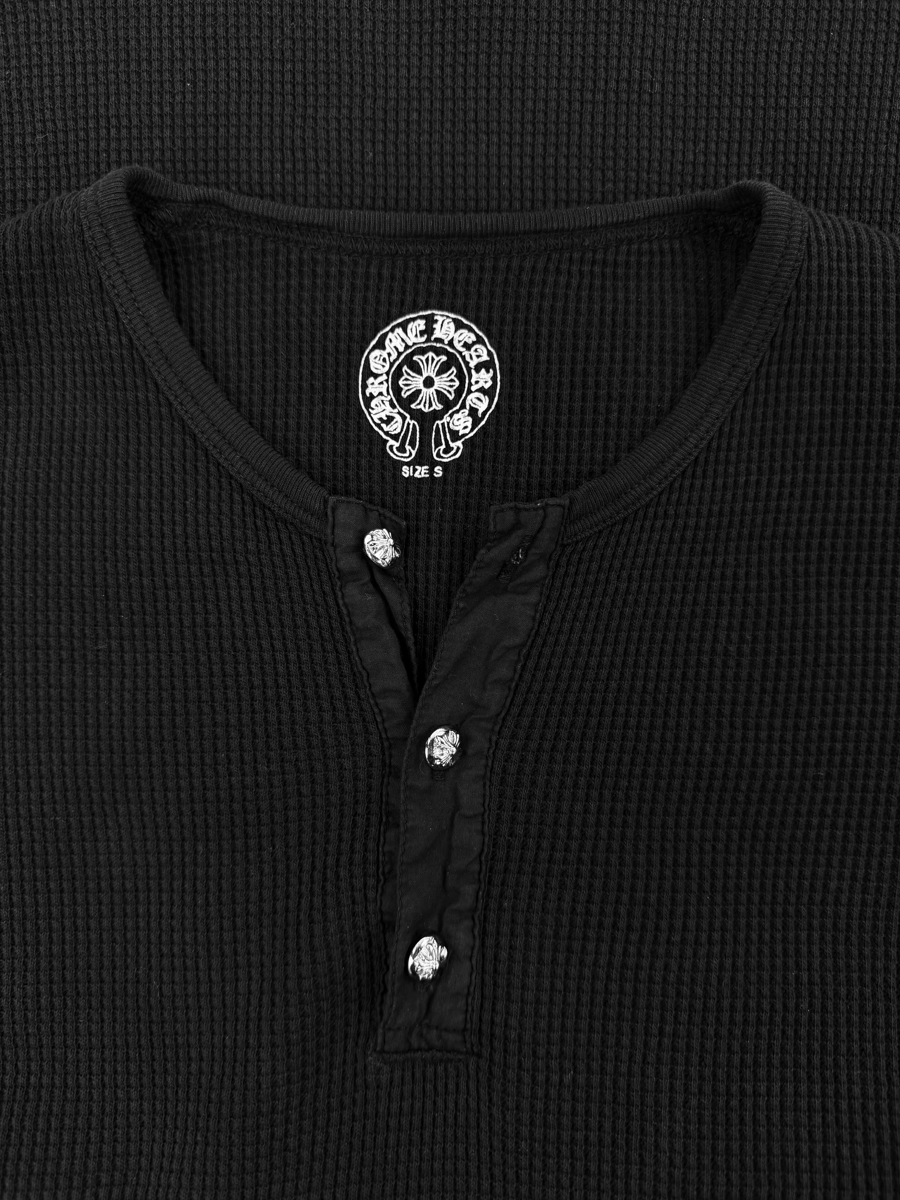 Chrome Hearts Scroll Logo Rhodium Button Thermal Henley Long Sleeve Shirt