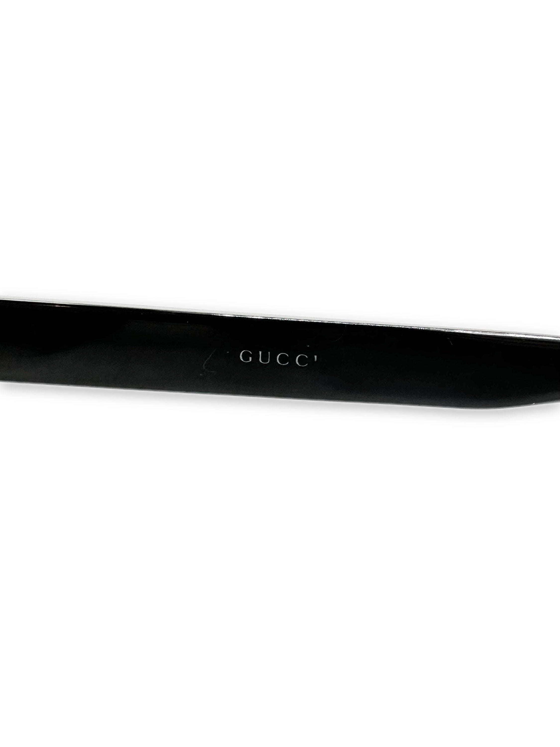 00s Gucci Aviator Rounded Frame Glossy Black Sunglasses