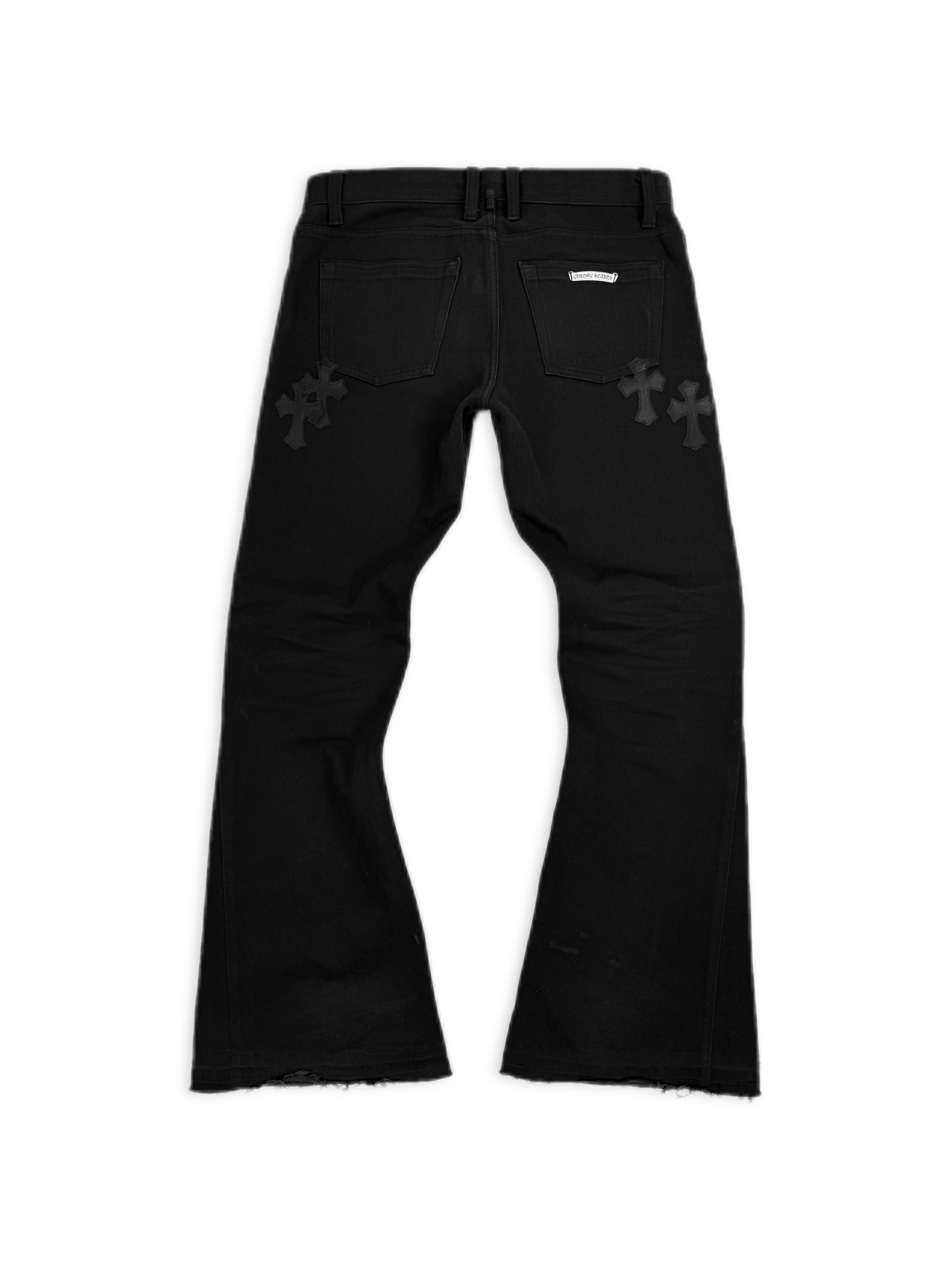 Chrome Hearts Flared 5 Leather Cross Patch Black .925 Silver Denim Jeans