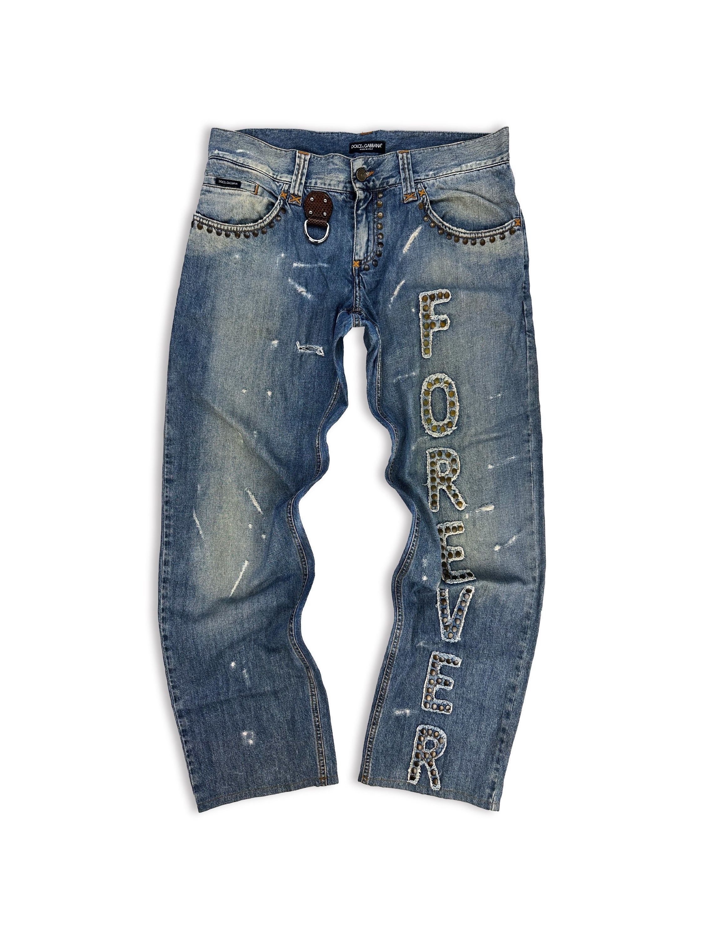 AW04 Dolce &amp; Gabbana ‘Forever’ Studded Spell Out Denim