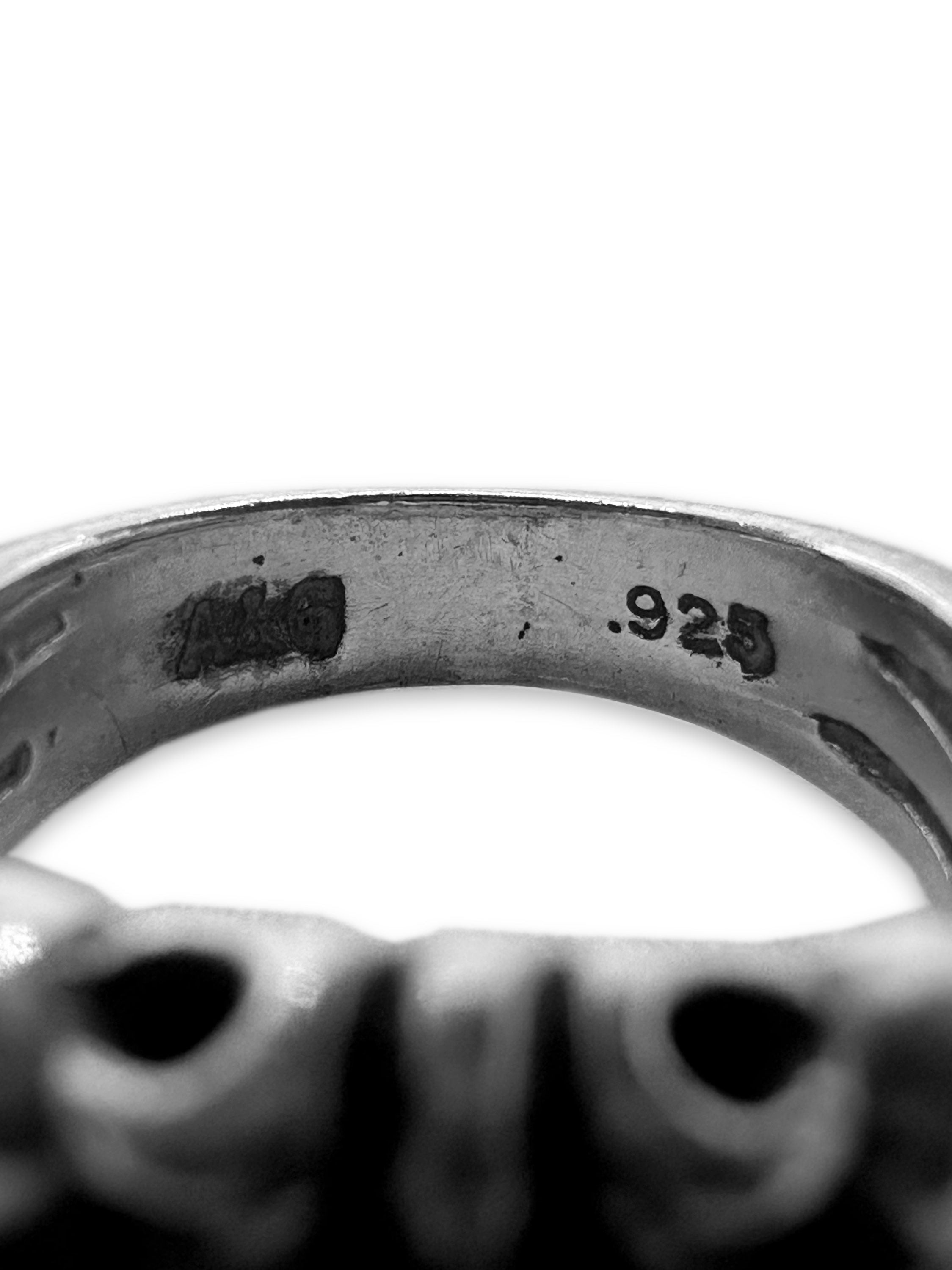 90s A&amp;G Rock ‘n Roll Couture Diamond Fleur .925 Silver Ring