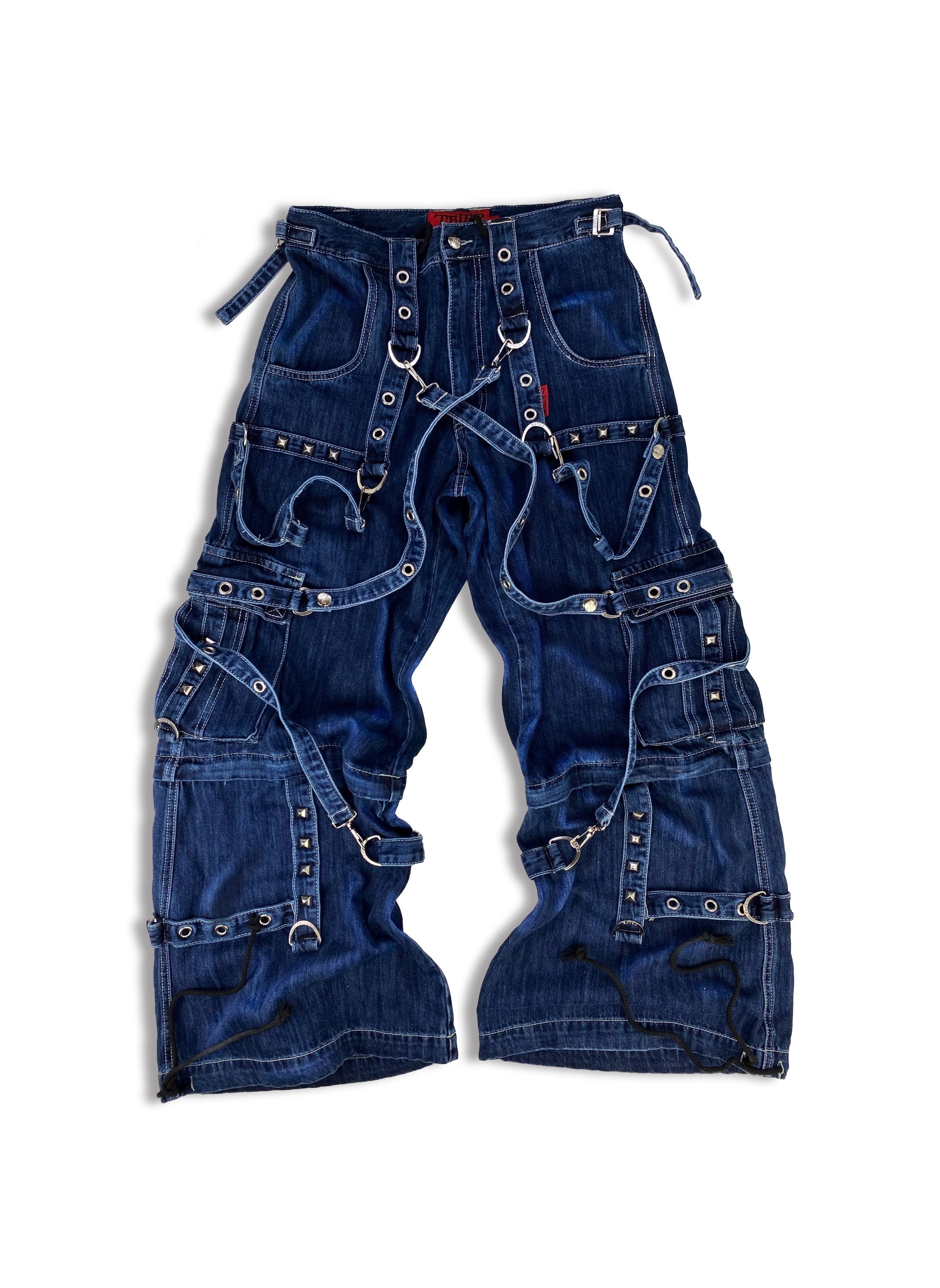 00s Tripp NYC ‘Raver’ Bondage Strap Flared Cut Indigo Denim